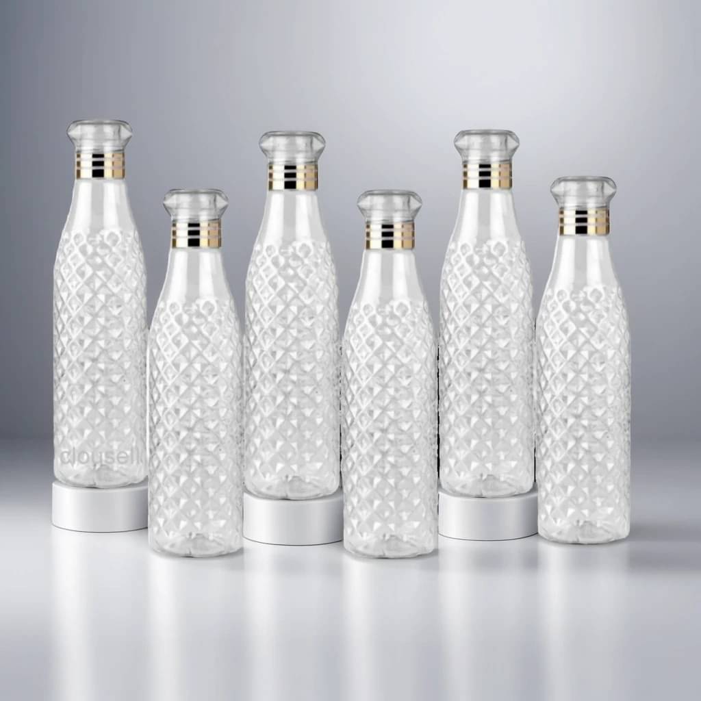     			Radhe Creation diamond water bottle, fridge water bottle, bottle White Plastic Water Bottle 1000 mL ( Set of 6 )