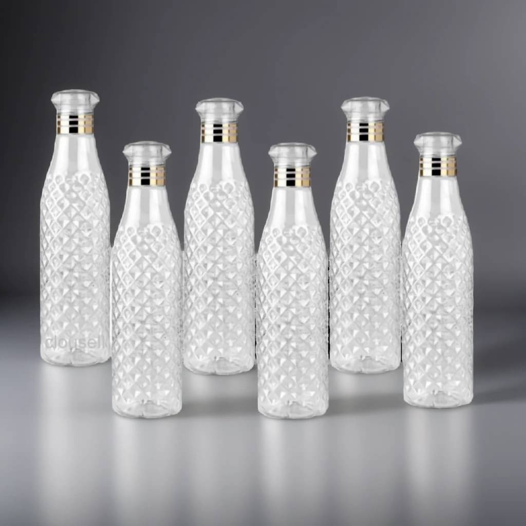     			Radhe Creation diamond water bottle, fridge water bottle, bottle White Plastic Water Bottle 1000 mL ( Set of 6 )