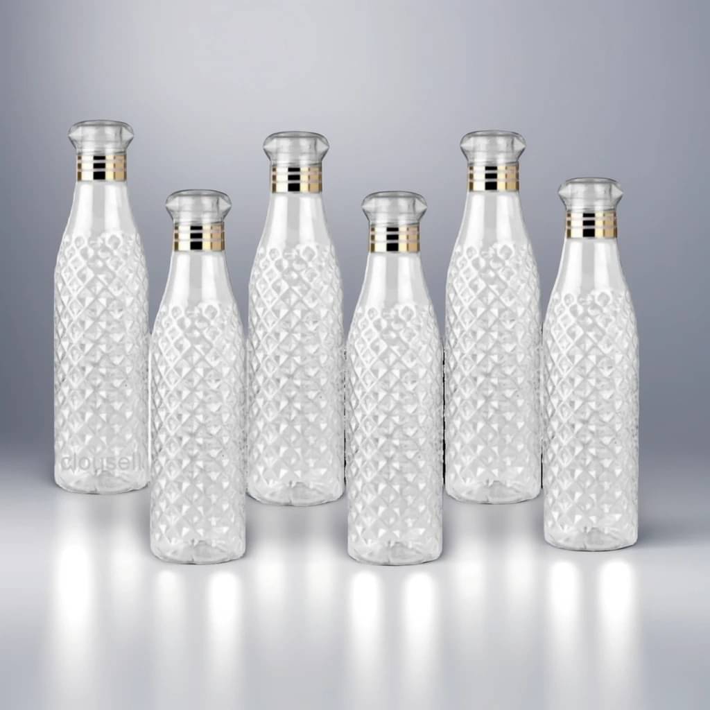     			Radhe Creation diamond water bottle, fridge water bottle, bottle White Plastic Water Bottle 1000 mL ( Set of 6 )