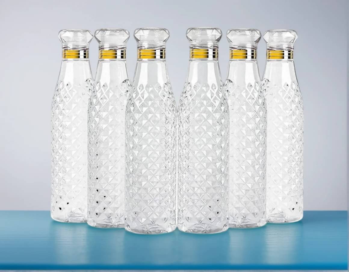     			Radhe Fashion diamond water bottle, fridge water bottle, bottle White Plastic Fridge Water Bottle 1000 mL ( Set of 6 )
