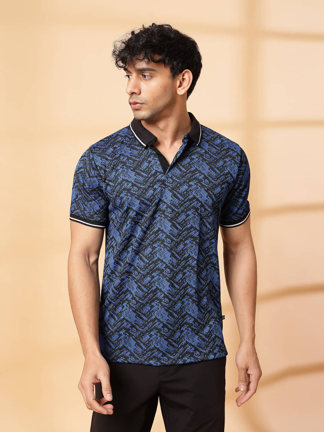 Rigo Pack of 1 Polyester Regular Fit Printed Half Sleeves Men's Polo T Shirt ( Blue )