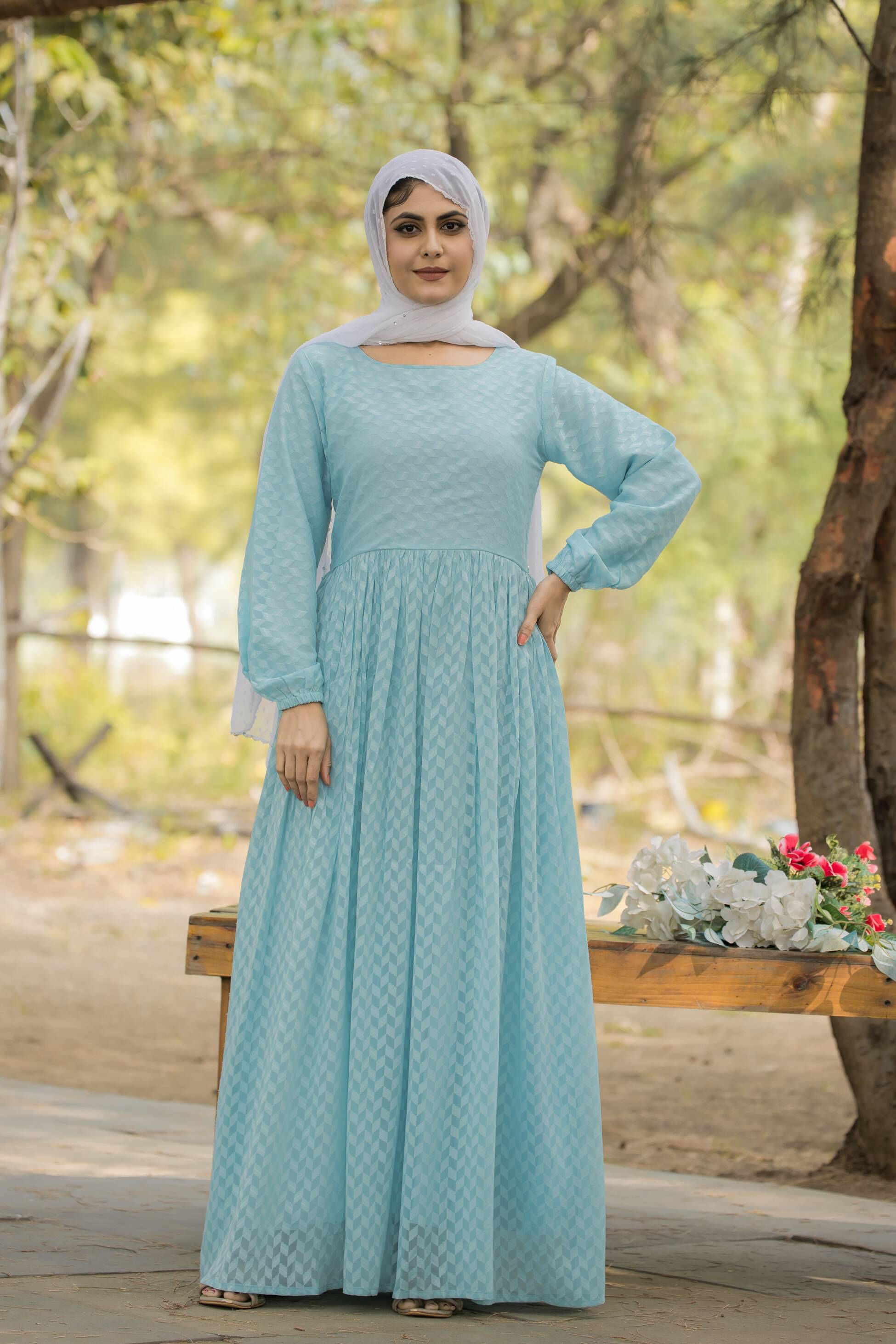     			SARINKU Georgette Burqa without Hijab Light Blue ( Pack of 1 )