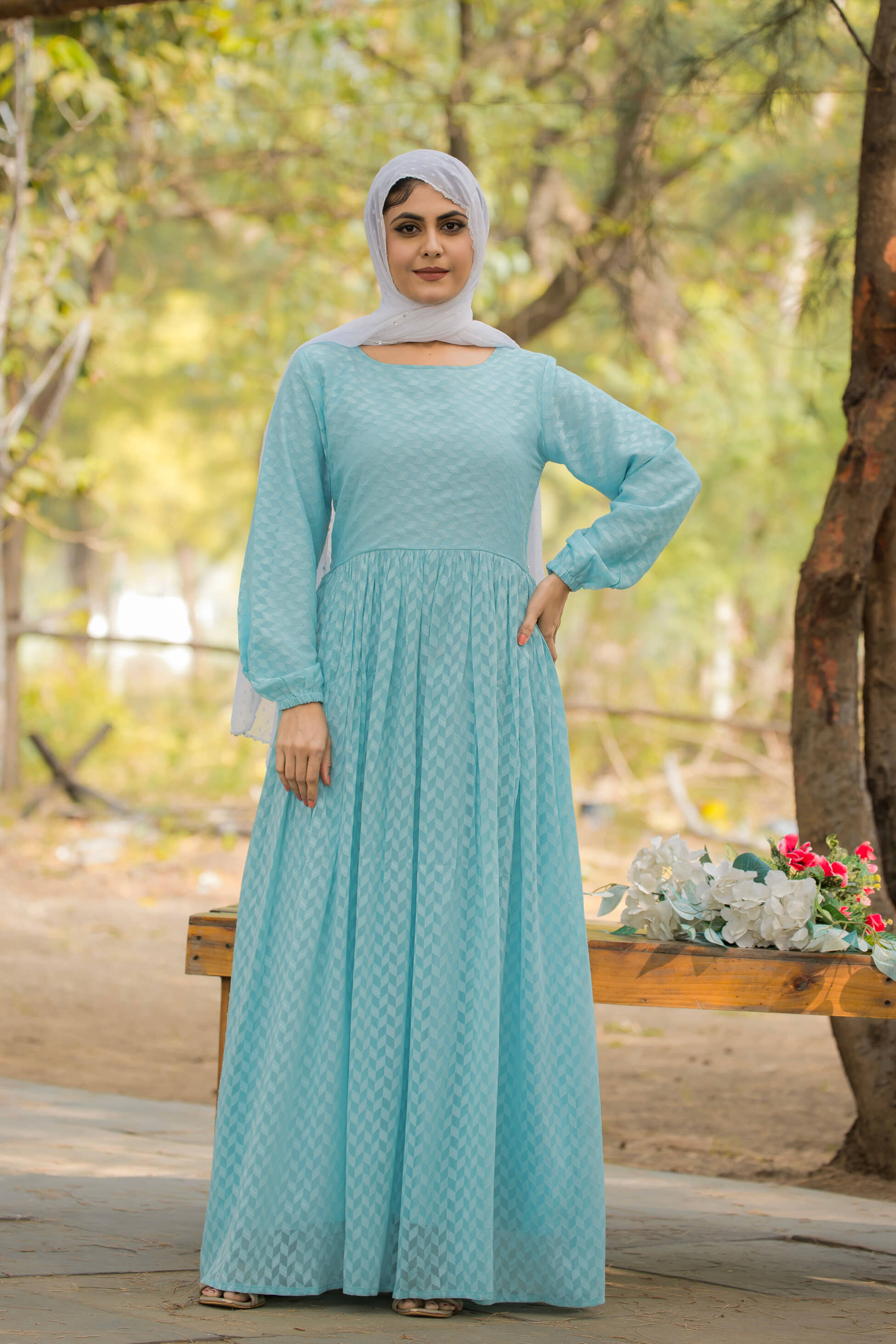     			SARINKU Georgette Burqa without Hijab Light Blue ( Pack of 1 )