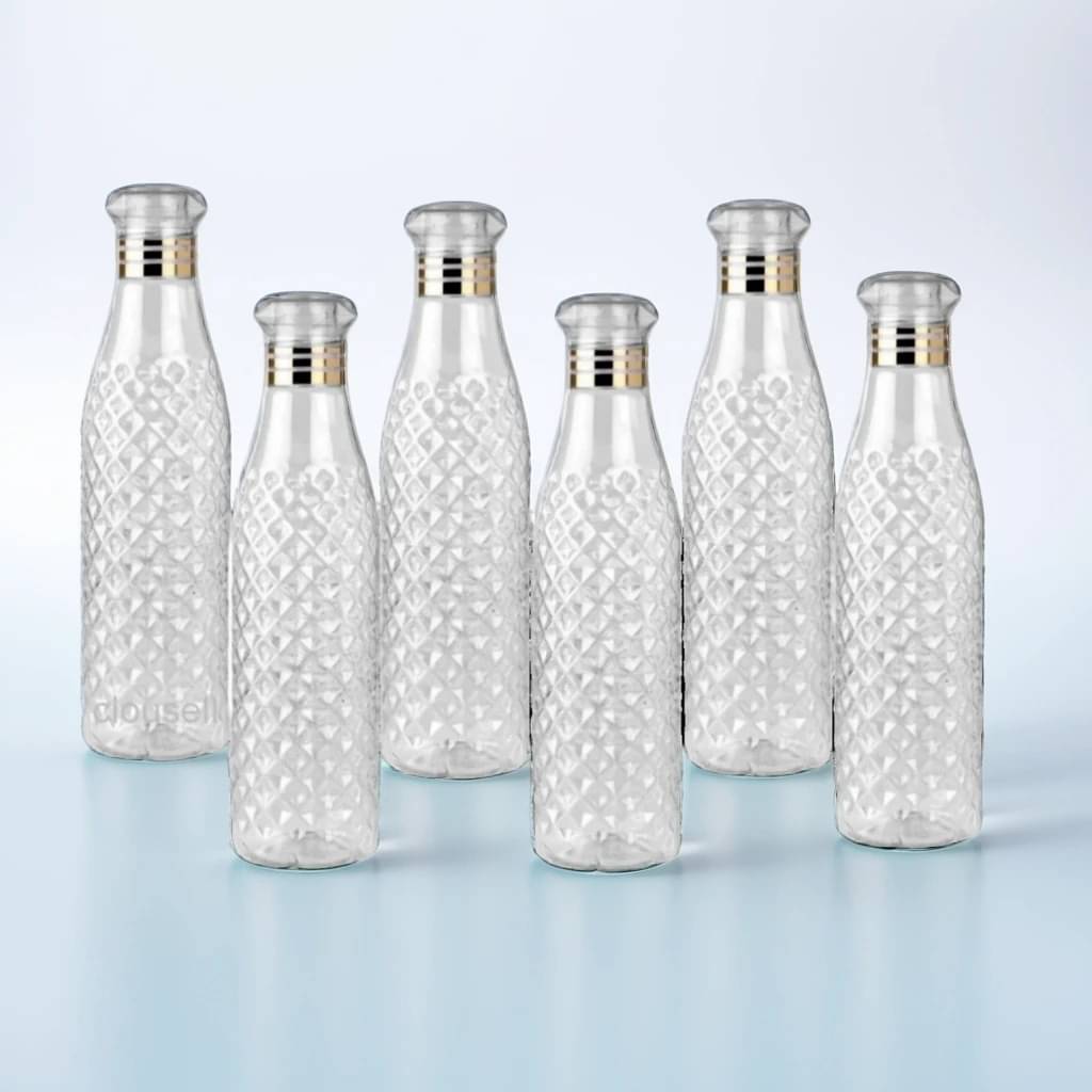     			SARVASHVA TRENDS diamond water bottle, fridge water bottle, bottle White Plastic Fridge Water Bottle 1000 mL ( Set of 6 )