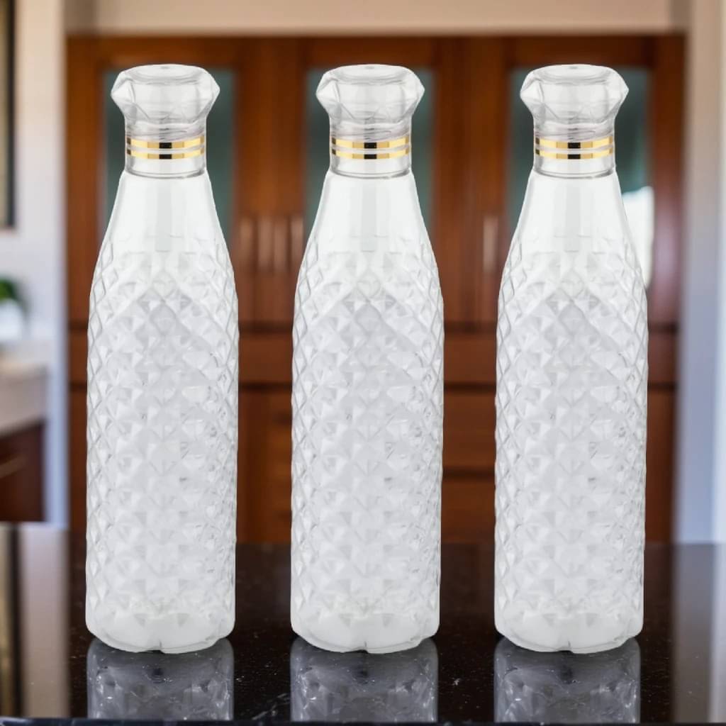    			SARVASHVA TRENDS diamond water bottle, fridge water bottle, bottle White Plastic Fridge Water Bottle 1000 mL ( Set of 3 )