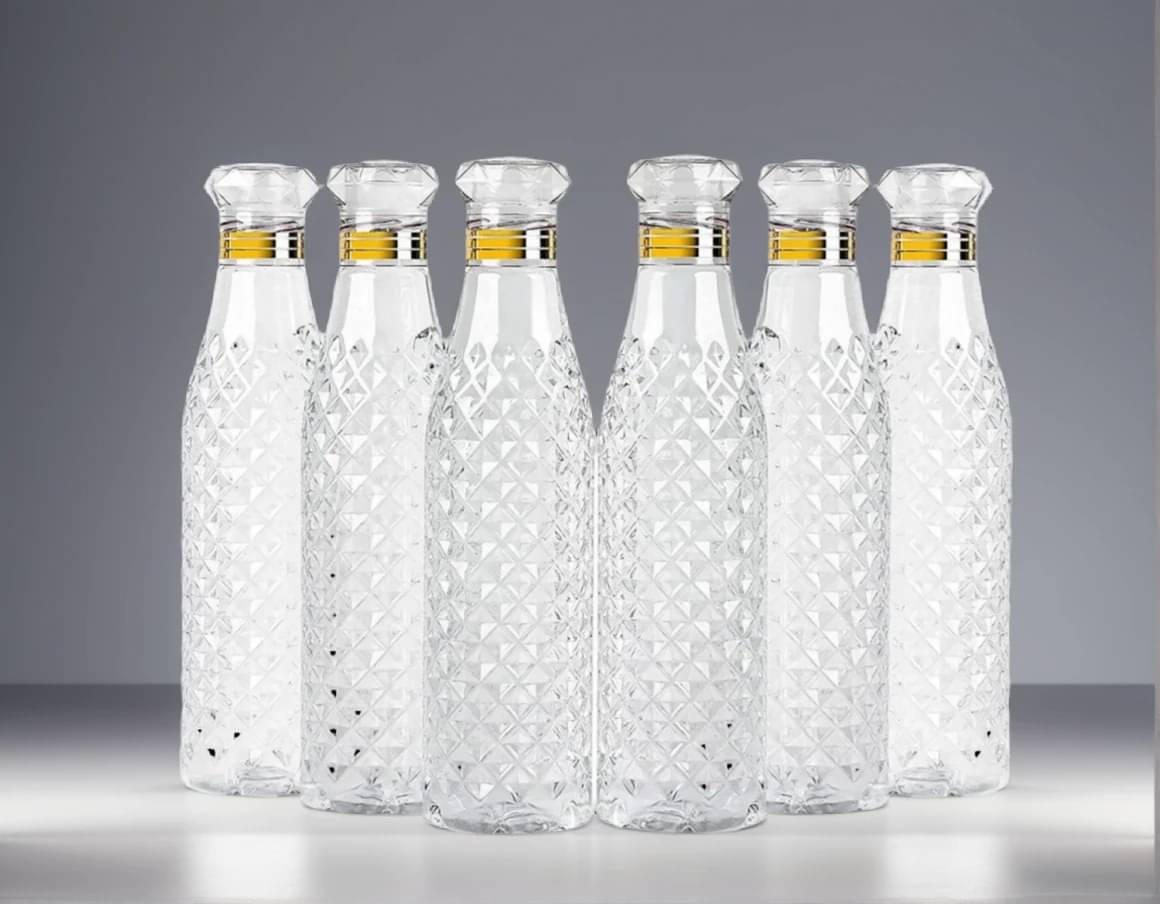     			SARVASHVA TRENDS diamond water bottle, fridge water bottle, bottle White Plastic Fridge Water Bottle 1000 mL ( Set of 6 )