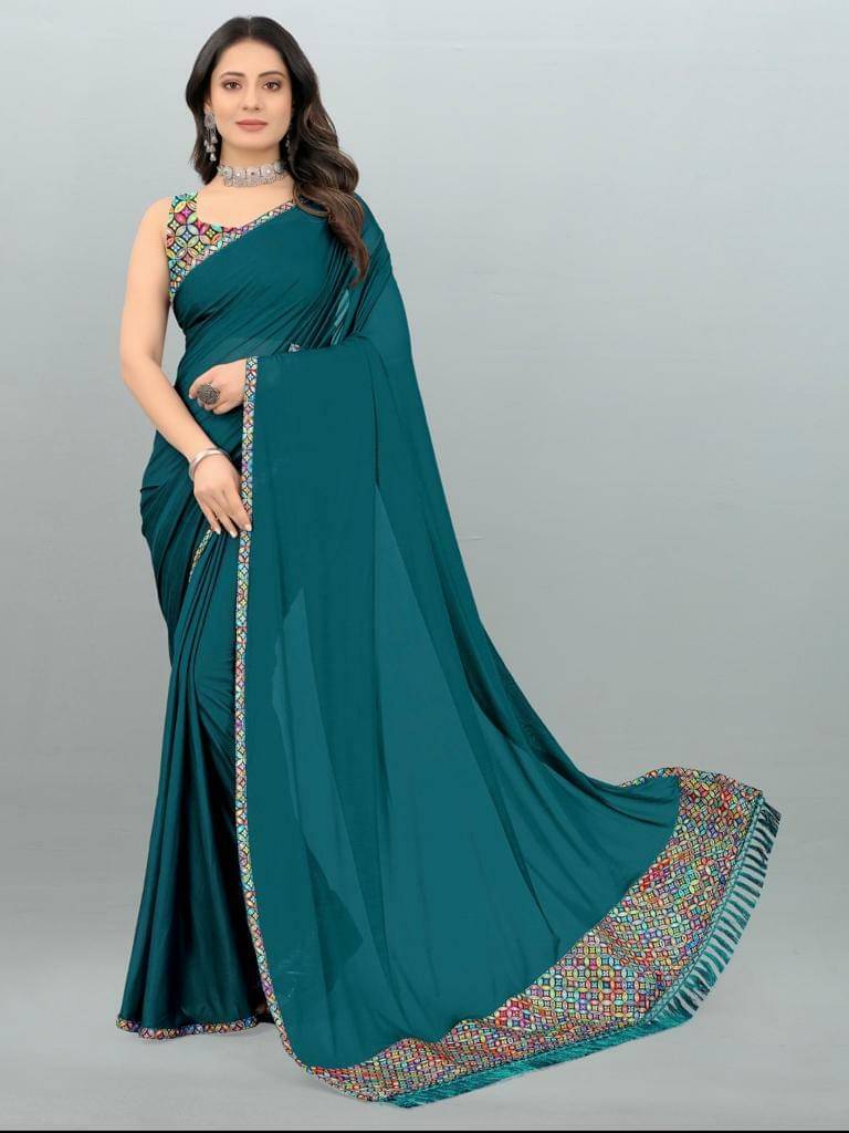 SIMRISH Lycra Printed Saree With Blouse Piece ( Green , Pack of 1 ) SIMRISH Lycra Printed Saree With Blouse Piece ( Green , Pack of 1 )