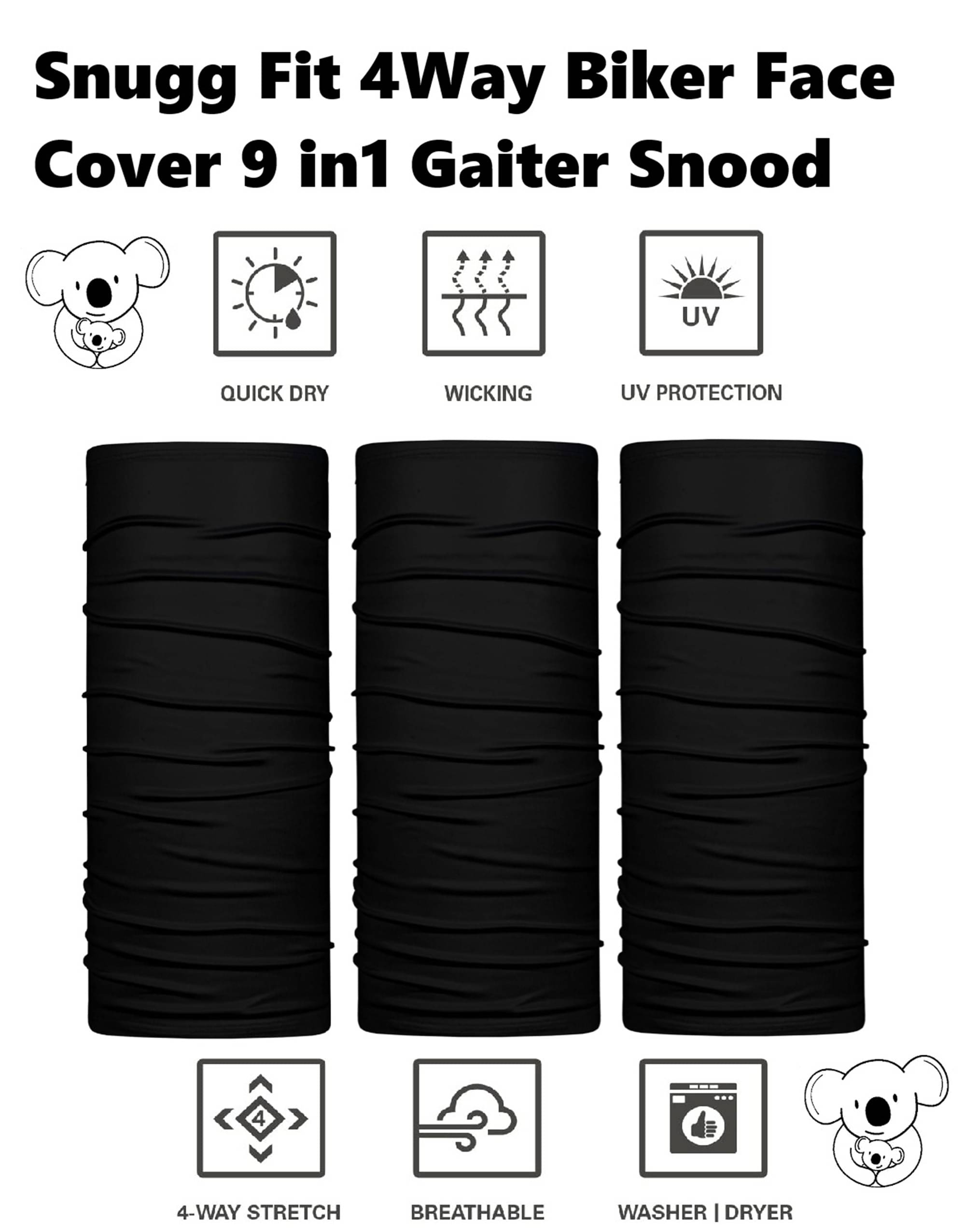     			Snugg Fit Black Polyester Anti Pollution Mask ( Pack of 3 )