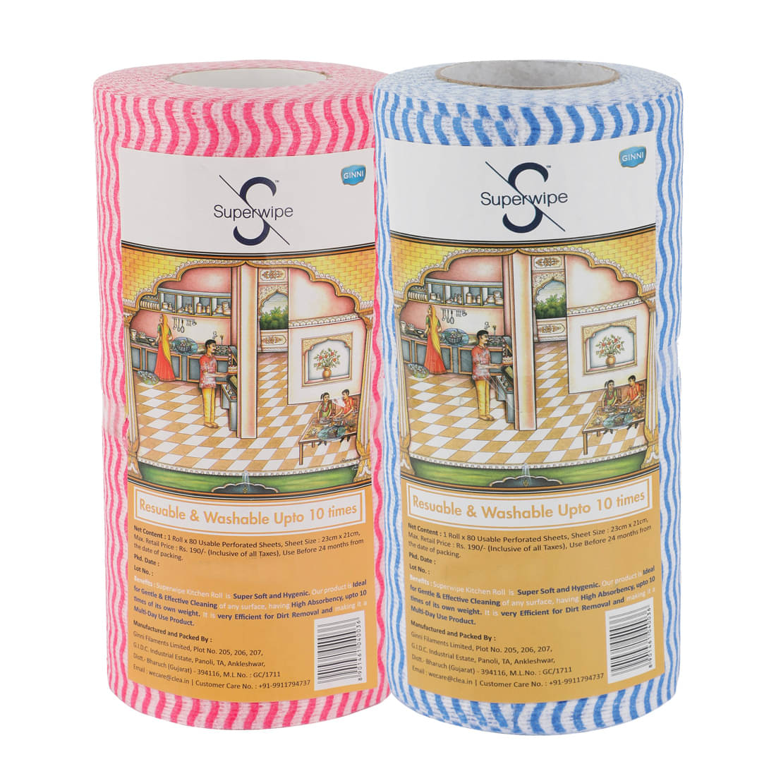     			Superwipe Kitchen Tissue | Reusable, Washable and Absorbent | Multipurpose Kitchen Towel | Perfect for Cleaning and Wiping - 80 Pulls per Roll (Pack of 2)