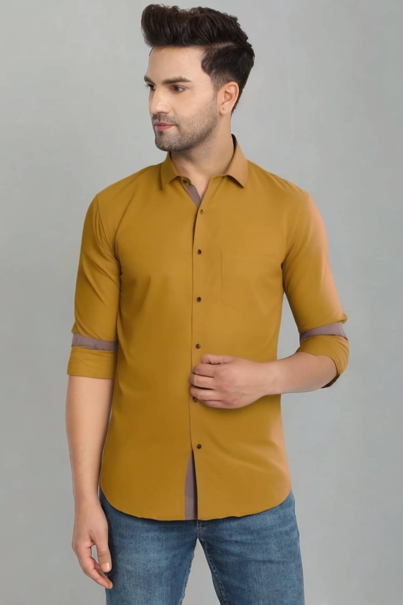 VERTUSY Cotton Blend Regular Fit Solids Full Sleeves Men's Casual Shirt - Yellow ( Pack of 1 ) VERTUSY Cotton Blend Regular Fit Solids Full Sleeves Men's Casual Shirt - Yellow ( Pack of 1 )