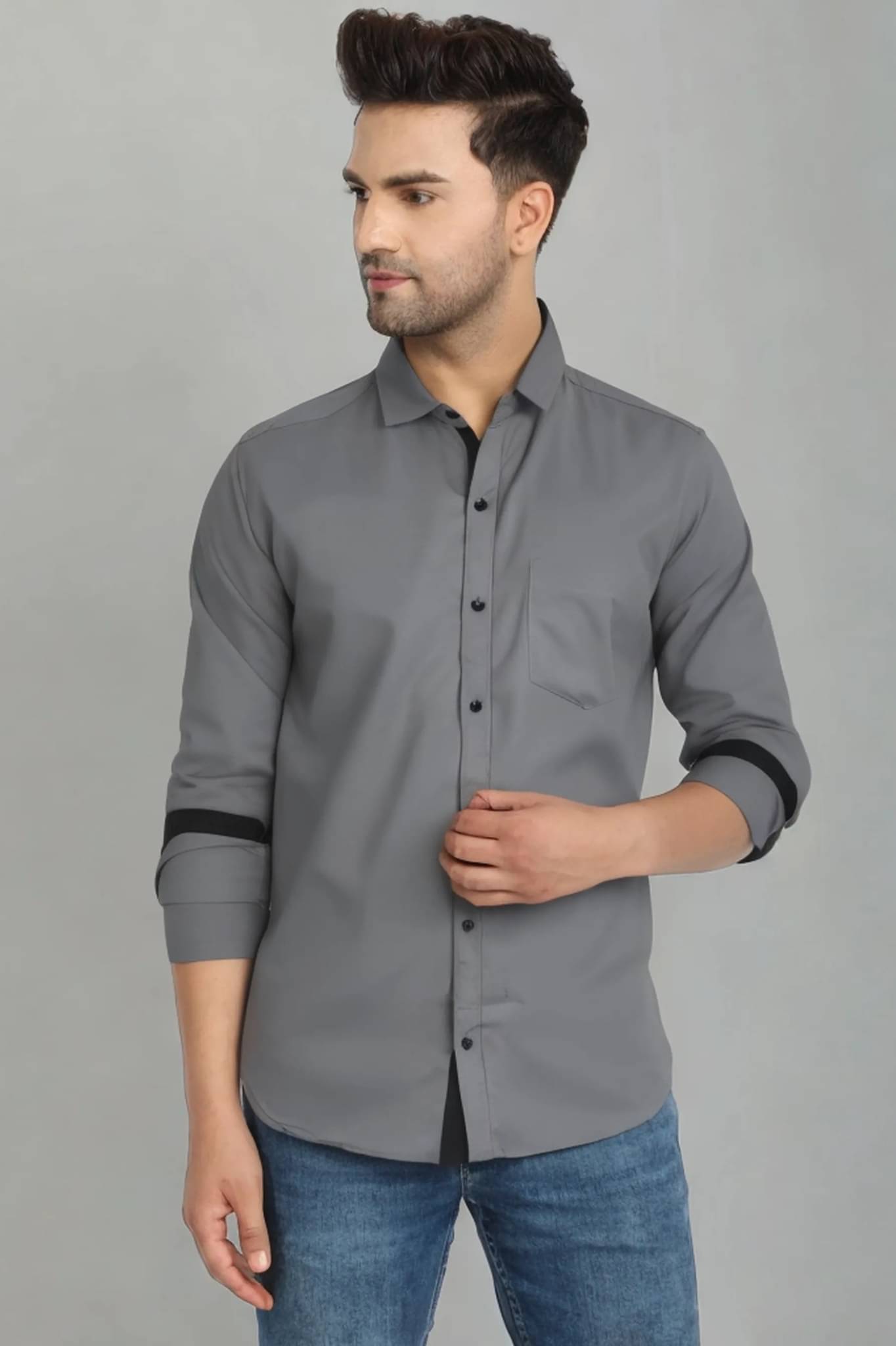 VERTUSY Cotton Blend Regular Fit Solids Full Sleeves Men's Casual Shirt - Grey ( Pack of 1 ) VERTUSY Cotton Blend Regular Fit Solids Full Sleeves Men's Casual Shirt - Grey ( Pack of 1 )