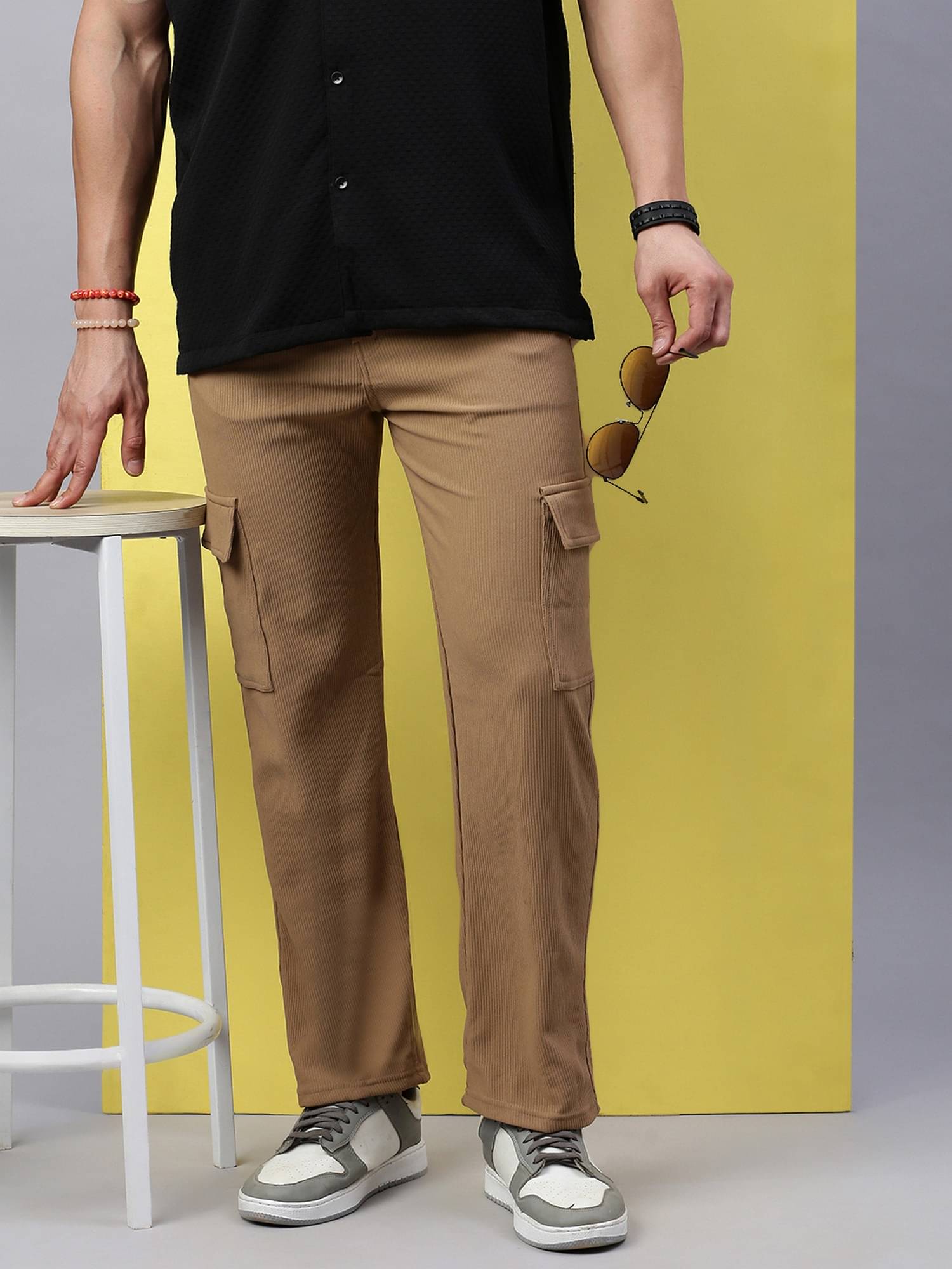     			VOXATI Regular Flat Men's Cargos - Beige ( Pack of 1 )
