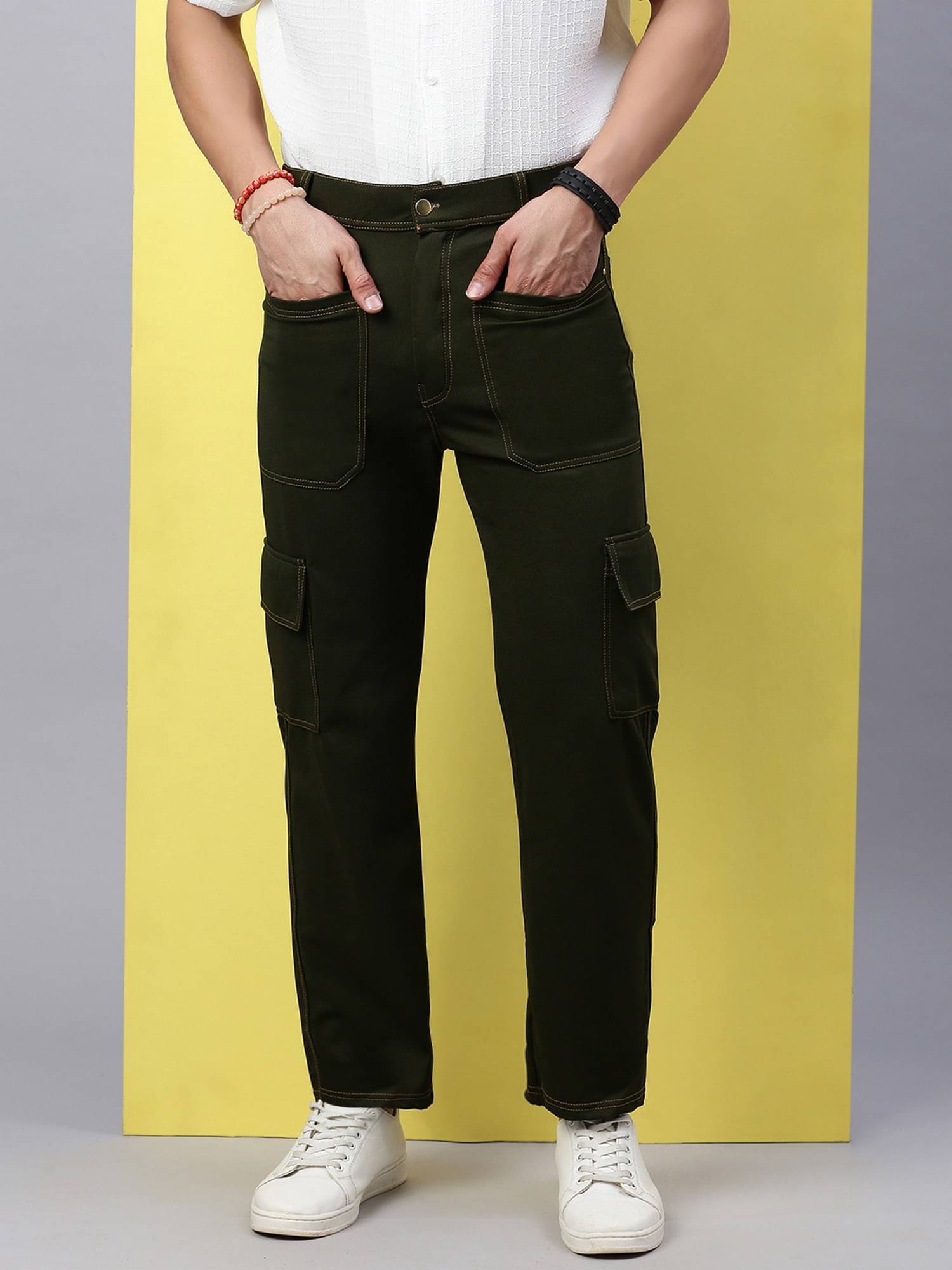     			VOXATI Regular Flat Men's Cargos - Green ( Pack of 1 )