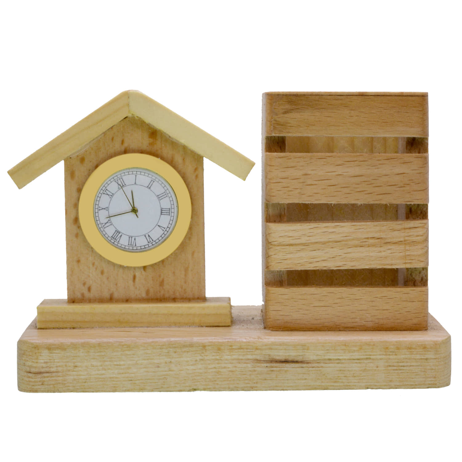 Wooden Pen Holder Stand Office Home Dryer Table Desk Clock - Stationery | Buy online on ZillyBuy