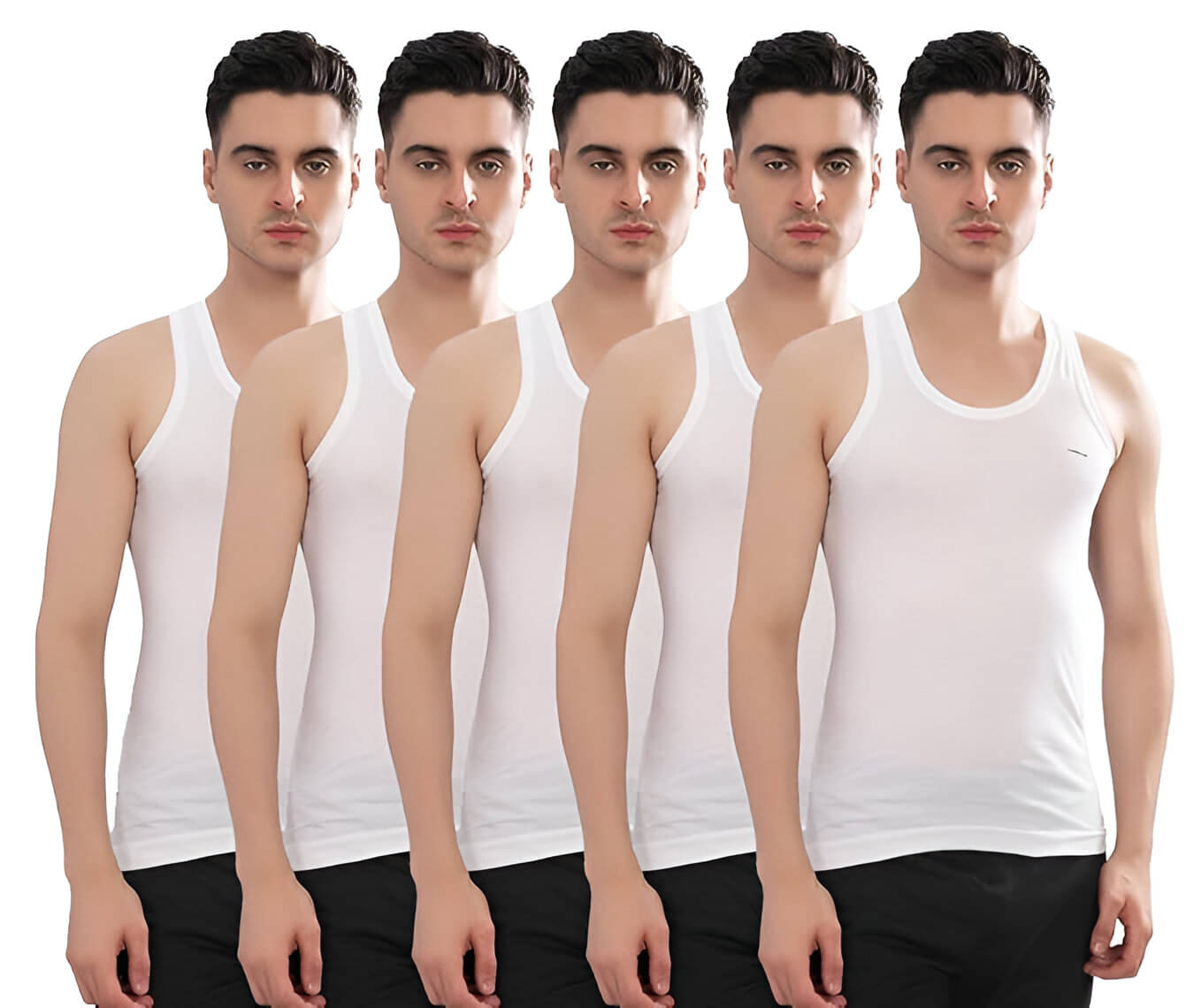     			kaseera Pack of 5 Cotton Blend Basic Vest For Men ( White )