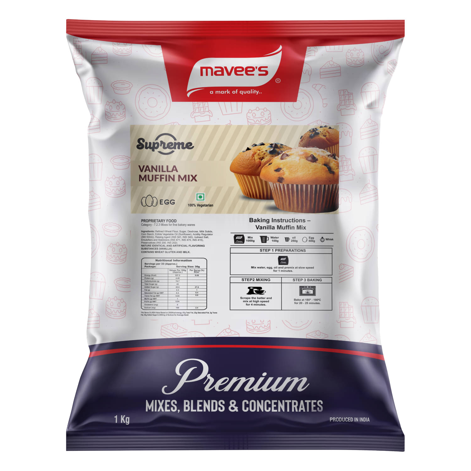 mavee's Supreme - Vanilla Muffin Mix Egg Premium Baking solutions 1 kg mavee's Supreme - Vanilla Muffin Mix Egg Premium Baking solutions 1 kg