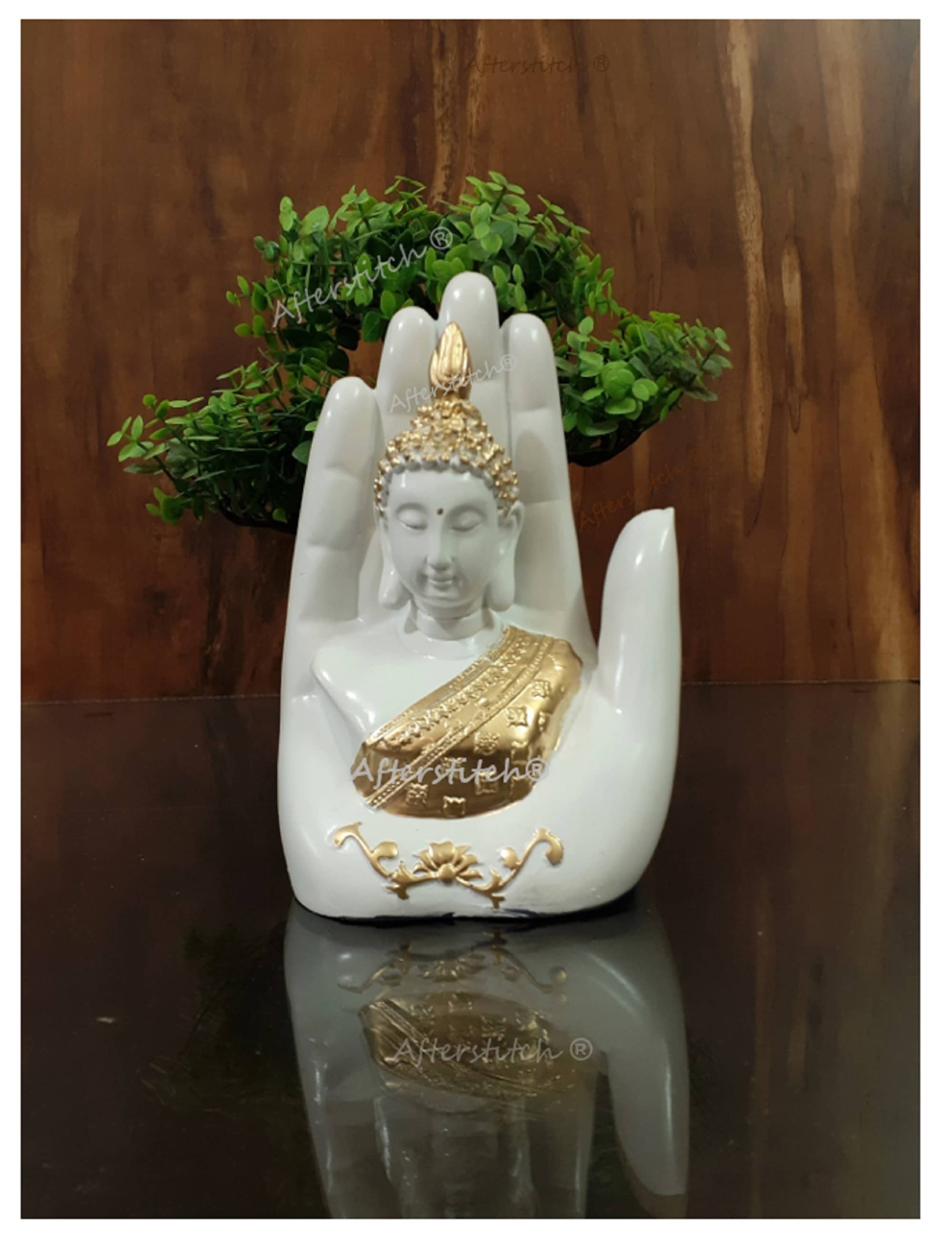 AFTERSTITCH palm buddha idol statue for home office decor white Showpiece 17 cm  (Pack of 1)