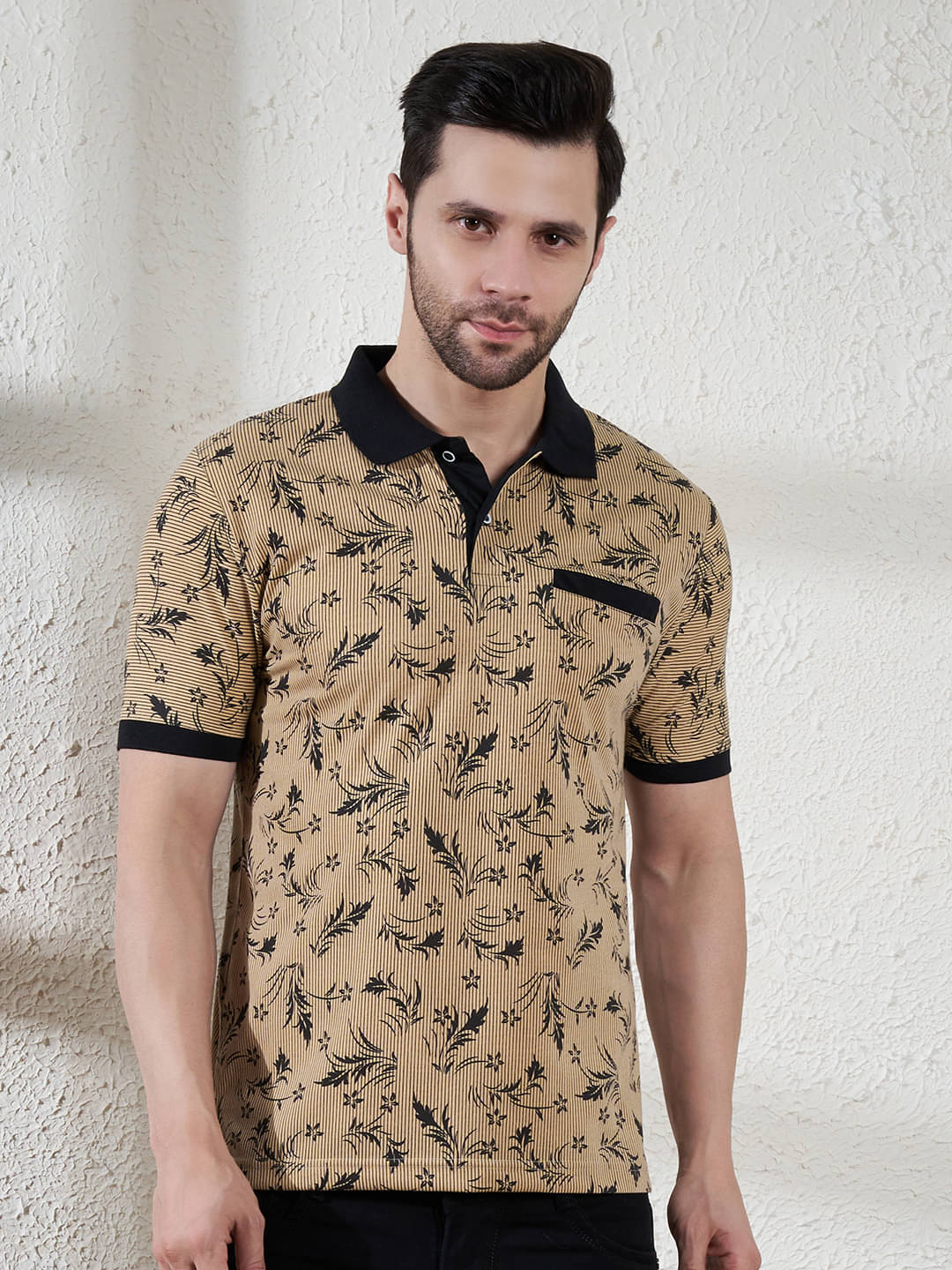     			AUSTIN WOOD Pack of 1 Cotton Blend Regular Fit Printed Half Sleeves Men's Polo T Shirt ( Beige )