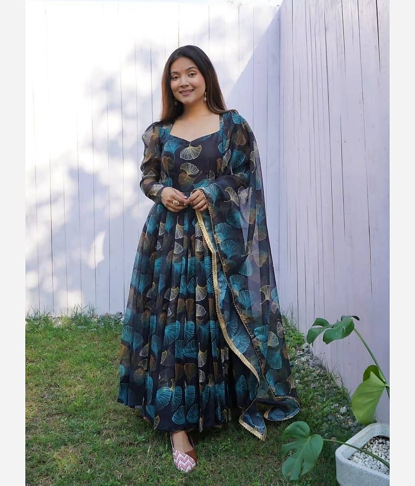 BHAGVATI ENTERPRISE Blue A-line Georgette Women's Stitched Ethnic Gown ( Pack of 1 ) - Unstitched Fabrics | Buy online on ZillyBuy