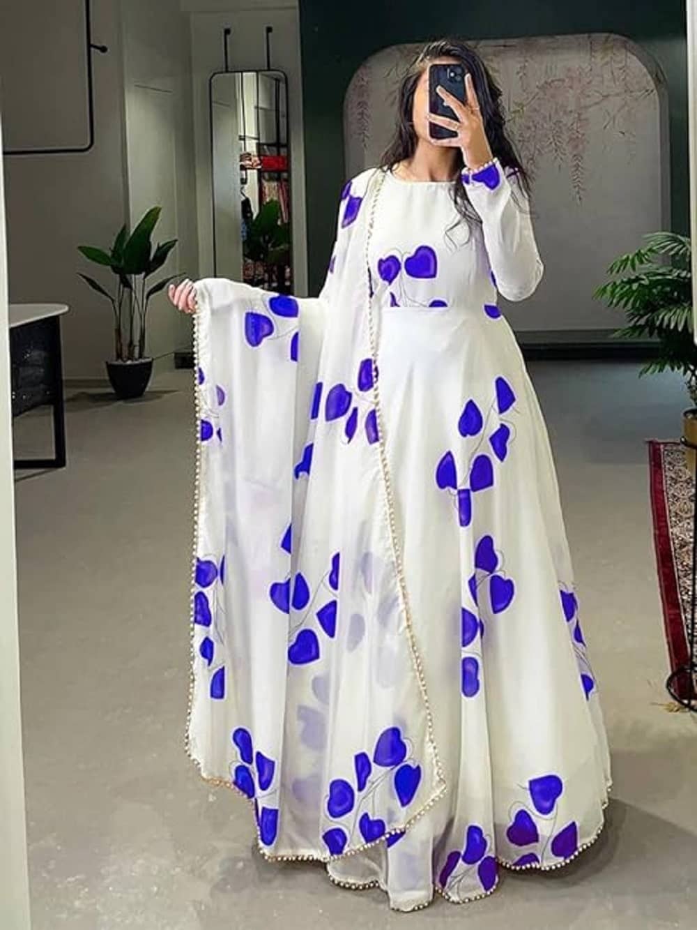 BHAGVATI ENTERPRISE Blue Anarkali Georgette Women's Stitched Ethnic Gown ( Pack of 1 ) - Unstitched Fabrics | Buy online on ZillyBuy