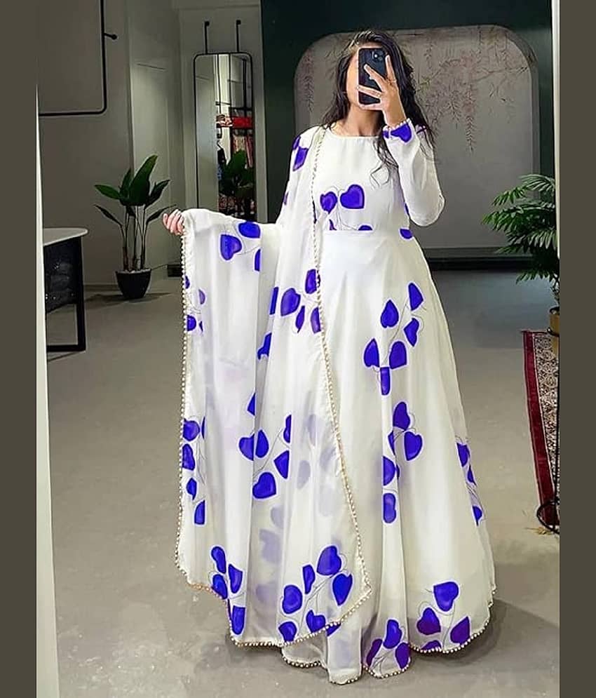 BHAGVATI ENTERPRISE Blue Anarkali Georgette Women's Stitched Ethnic Gown ( Pack of 1 ) - Unstitched Fabrics | Buy online on ZillyBuy