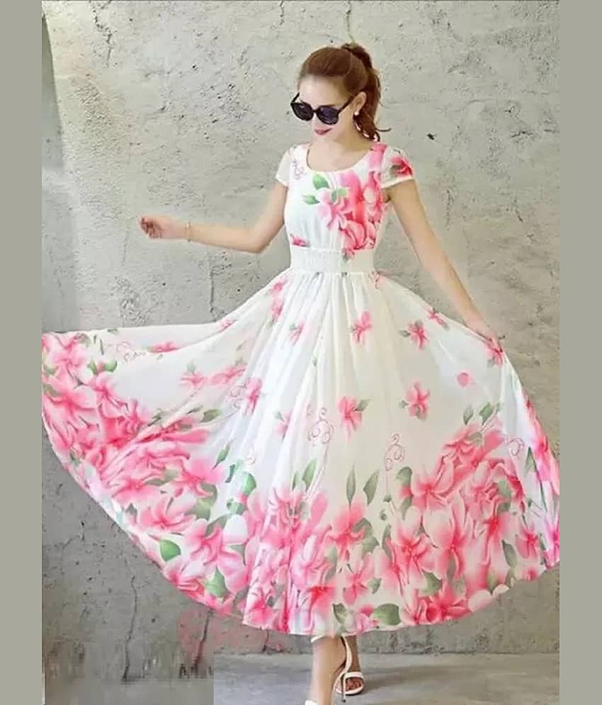 BHAGVATI ENTERPRISE Pink Anarkali Georgette Women's Stitched Ethnic Gown ( Pack of 1 ) - Unstitched Fabrics | Buy online on ZillyBuy