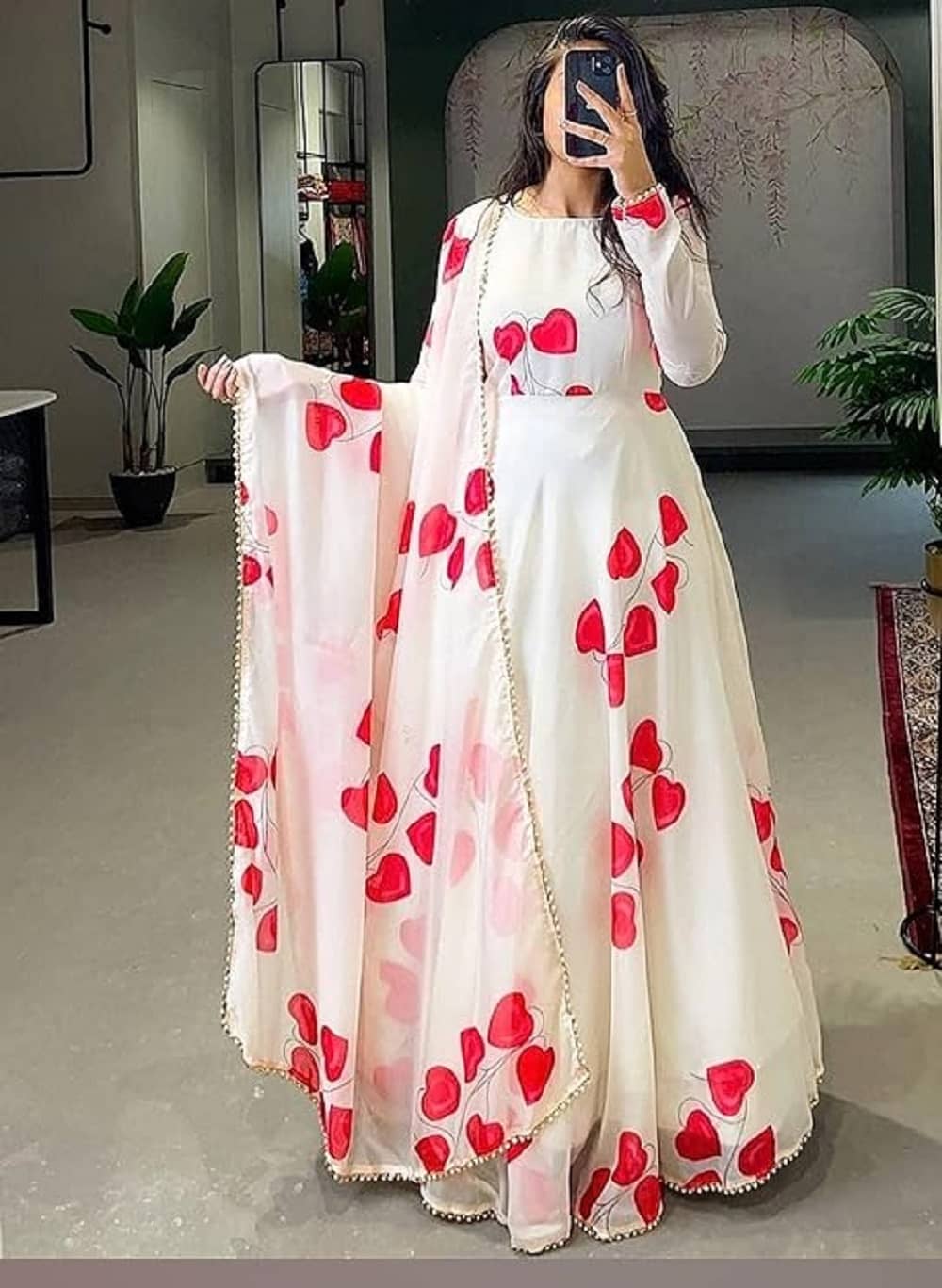 BHAGVATI ENTERPRISE Red Flared Crepe Women's Stitched Ethnic Gown ( Pack of 1 ) - Unstitched Fabrics | Buy online on ZillyBuy