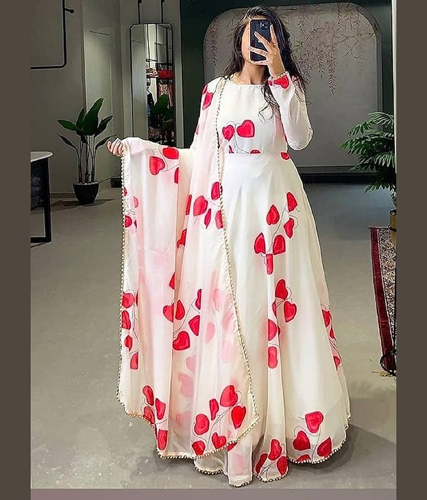 BHAGVATI ENTERPRISE Red Flared Crepe Women's Stitched Ethnic Gown ( Pack of 1 ) - Unstitched Fabrics | Buy online on ZillyBuy