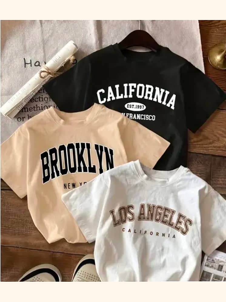 ekadravin Women Cotton Printed Oversized Fit Round Neck T-Shirt Black