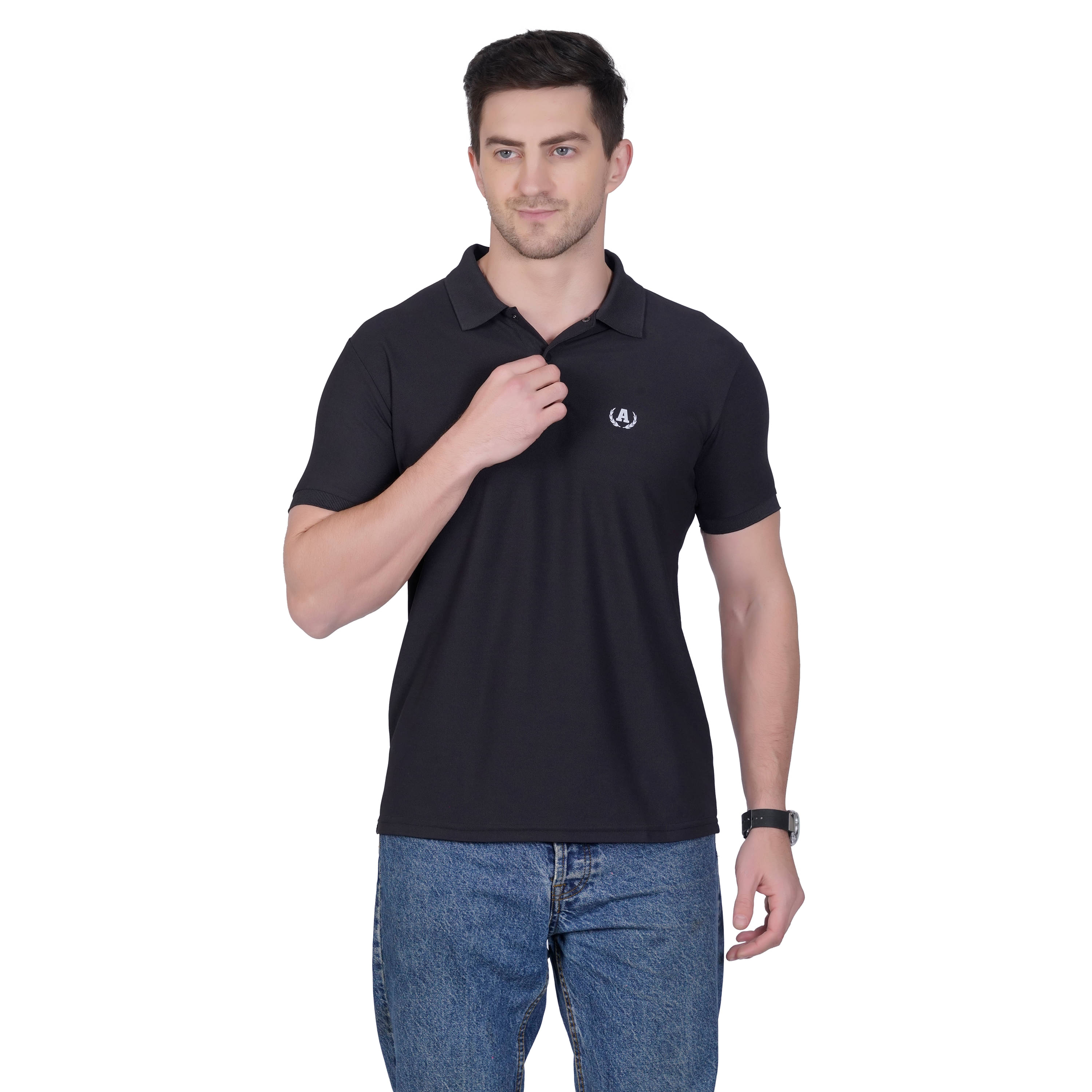 DIDOT Pack of 1 Cotton Blend Regular Fit Solid Half Sleeves Men's Polo T Shirt ( Black )     			DIDOT Pack of 1 Cotton Blend Regular Fit Solid Half Sleeves Men's Polo T Shirt ( Black )