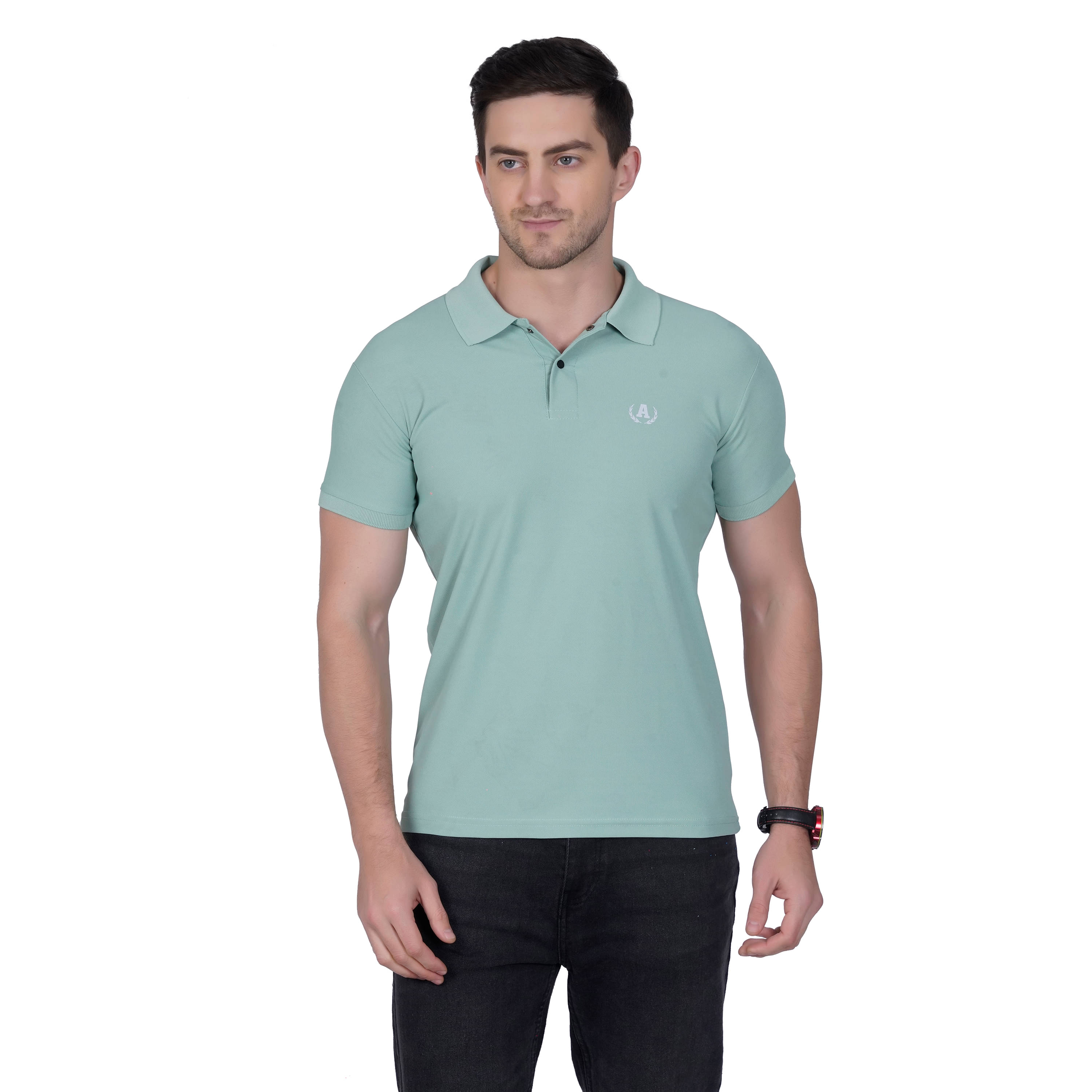     			DIDOT Pack of 1 Cotton Blend Regular Fit Solid Half Sleeves Men's Polo T Shirt ( Mint Green )