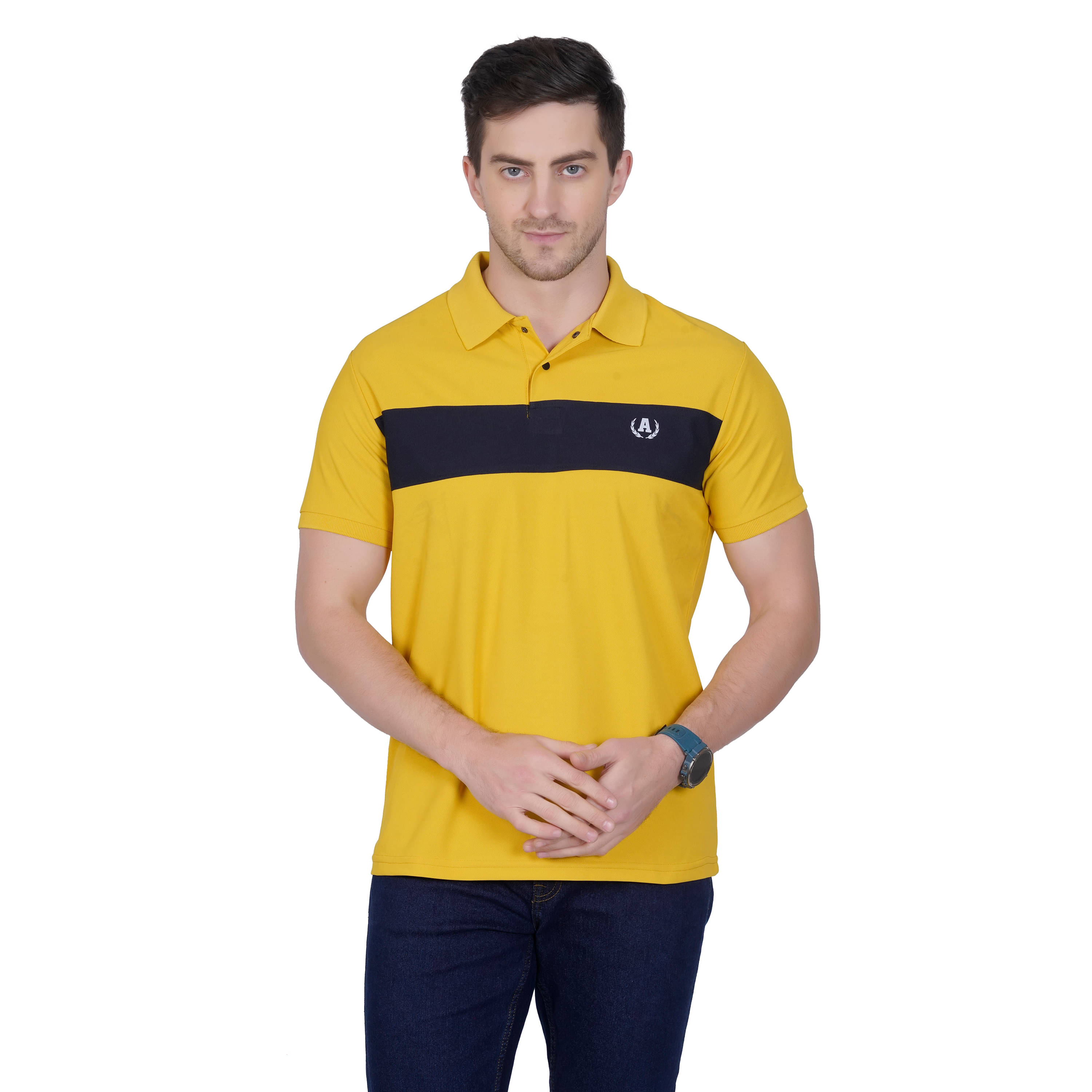 DIDOT Pack of 1 Cotton Blend Regular Fit Striped Half Sleeves Men's Polo T Shirt ( Mustard ) DIDOT Pack of 1 Cotton Blend Regular Fit Striped Half Sleeves Men's Polo T Shirt ( Mustard )