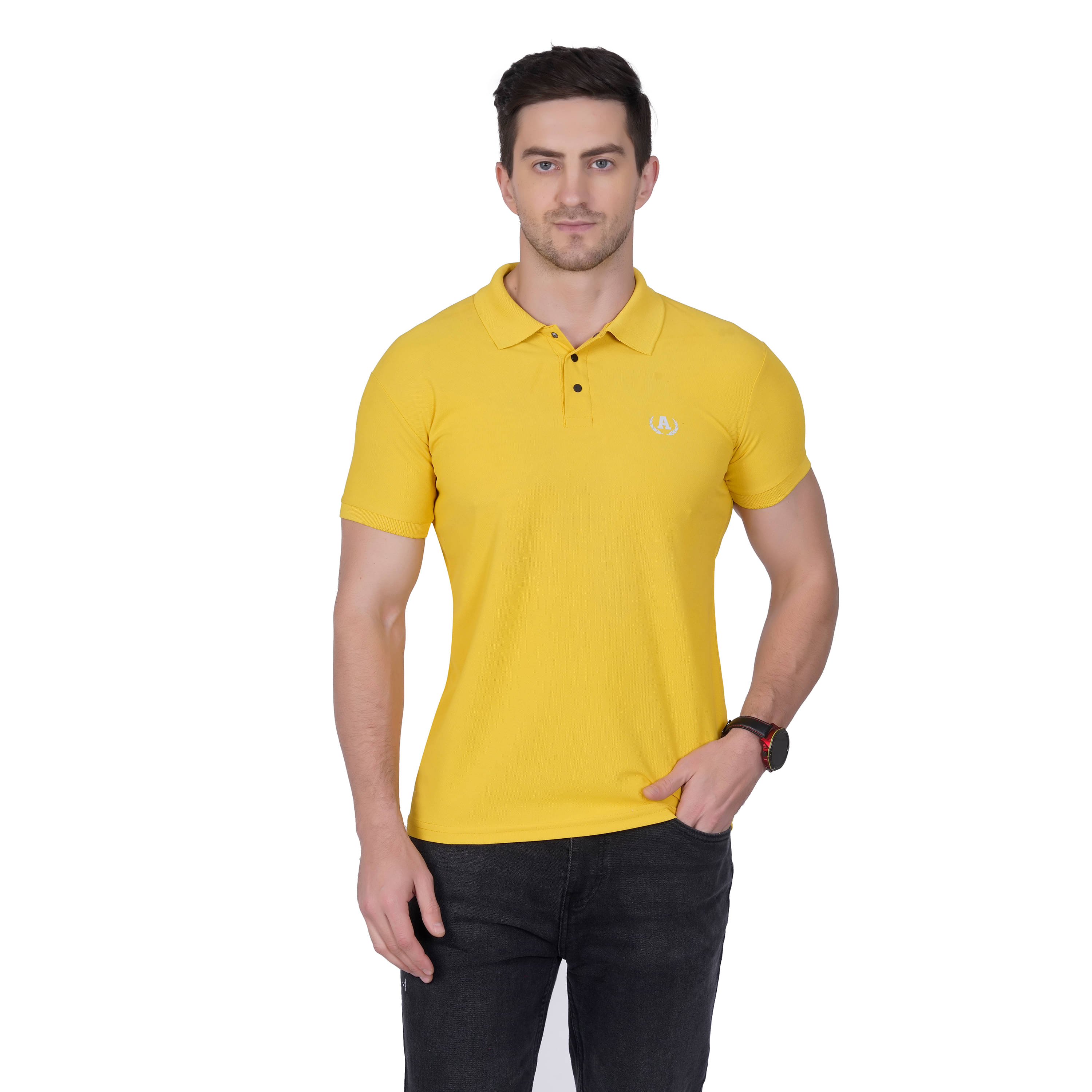     			DIDOT Pack of 1 Cotton Blend Regular Fit Solid Half Sleeves Men's Polo T Shirt ( Mustard )