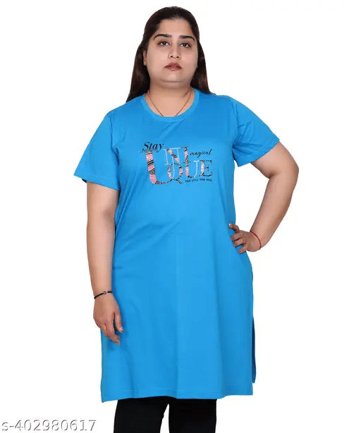 EVEGRAZE Pack of 1 Cotton Blend Printed Straight Women's Kurti - ( Light Blue ) EVEGRAZE Pack of 1 Cotton Blend Printed Straight Women's Kurti - ( Light Blue )