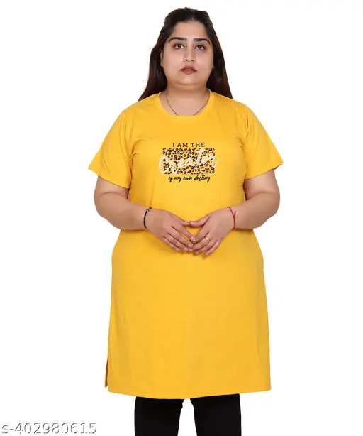    			EVEGRAZE Pack of 1 Cotton Blend Printed Straight Women's Kurti - ( Yellow )
