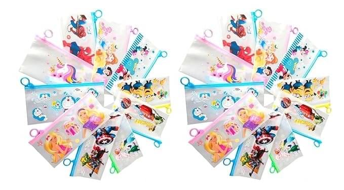     			Eclet Transparent Pencil Pouch set for kids party pack mix design return gift cartoon Art Plastic Pencil Boxes  (Set of 30, Multicolor)