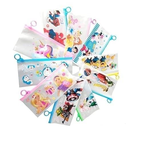     			Eclet Transparent Pencil Pouch set for kids party pack mix design return gift cartoon Art Plastic Pencil Boxes  (Set of 24, Multicolor)