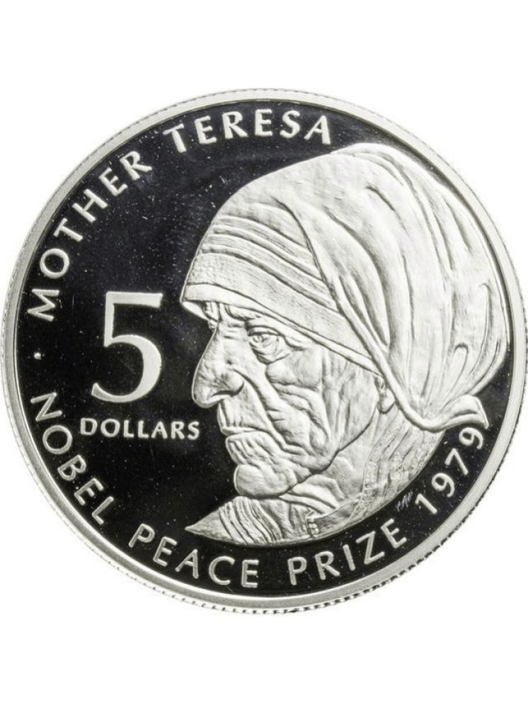 Elizabeth II 5 Dollars 2002 Mother Teresa rare UNC coin with capsule Elizabeth II 5 Dollars 2002 Mother Teresa rare UNC coin with capsule