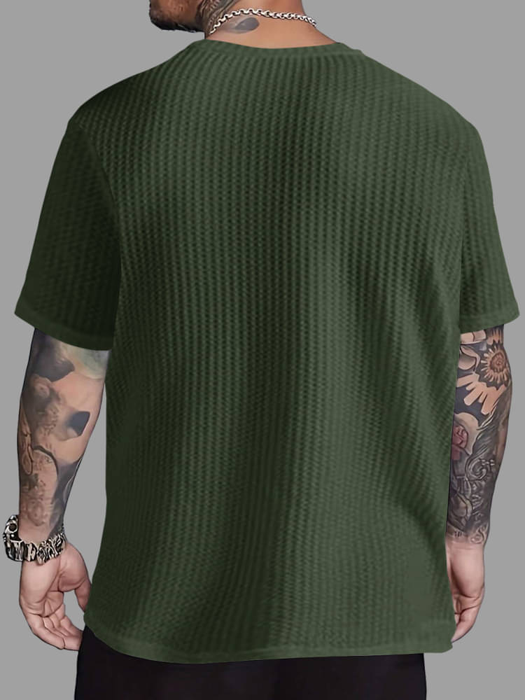     			Eyebogler Cotton Blend Oversized Fit Self Design Half Sleeves Men's Round T-Shirt - Green ( Pack of 1 )