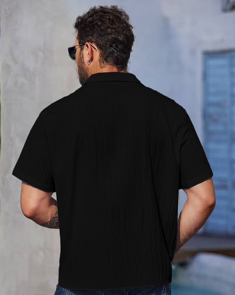    			Eyebogler Polyester Regular Fit Popcorn Textured Half Sleeves Men's Casual Shirt - Black ( Pack of 1 )