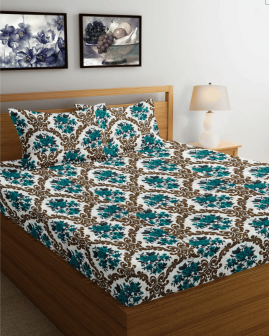 Finesse Decor Blue Poly Cotton 1 Single Bedsheet with 2 Pillow Covers ( 177.8 cm x 254 cm )