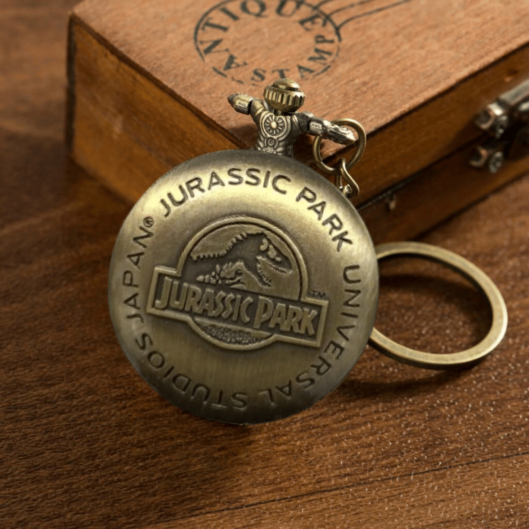     			Vintage Jurassic Park Pocket Watch Keyring | Cool Dinosaur Gift for Kids Boys Girls | Bag Zipper Pull Charm