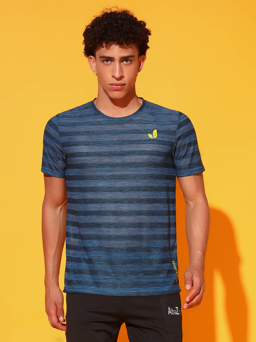     			Glito Polyester Regular Fit Striped Half Sleeves Men's Round T-Shirt - Blue ( Pack of 1 )