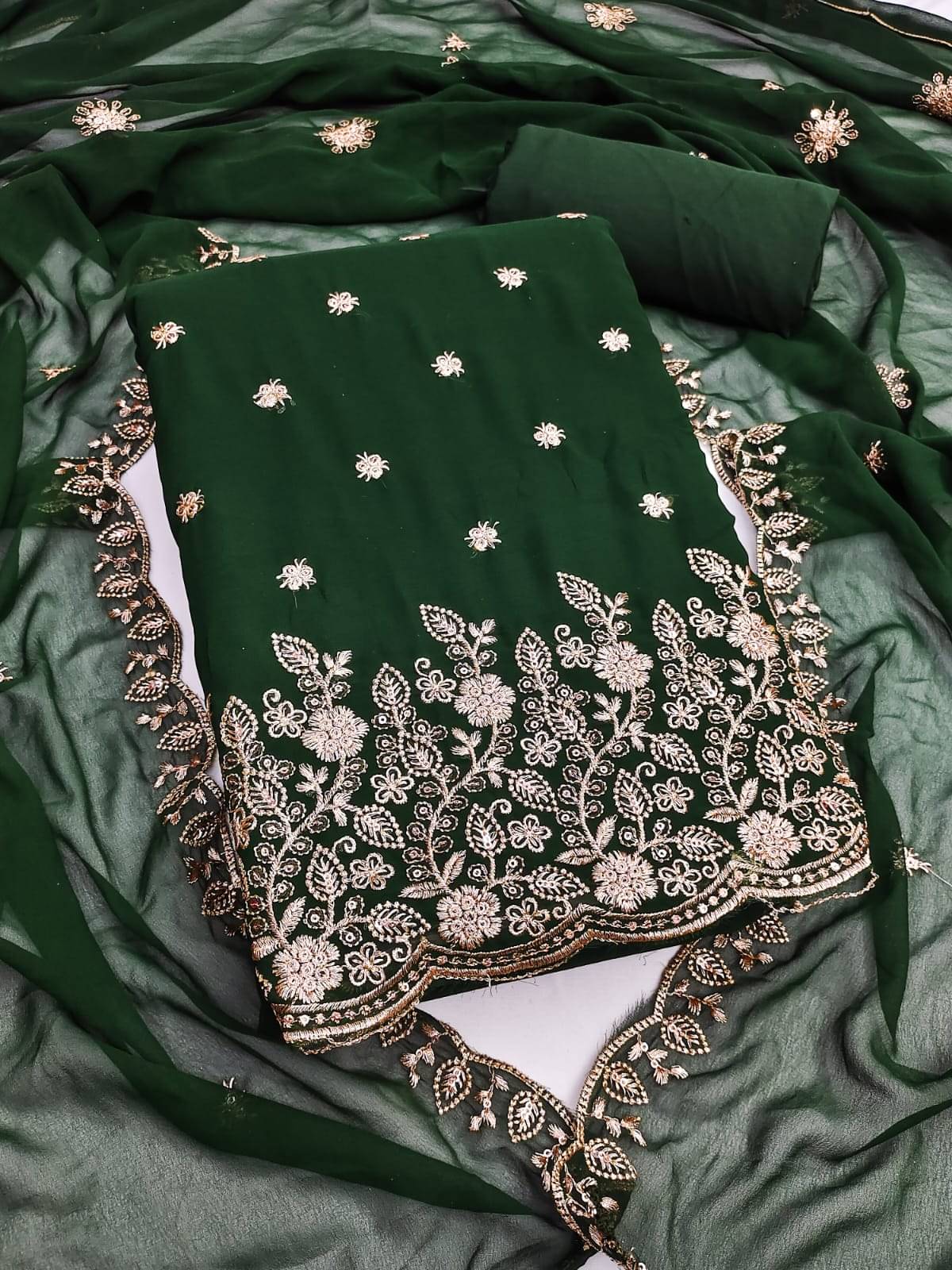     			HL SILKMILLS Unstitched Georgette Embroidered Dress Material - Green ( Pack of 1 )