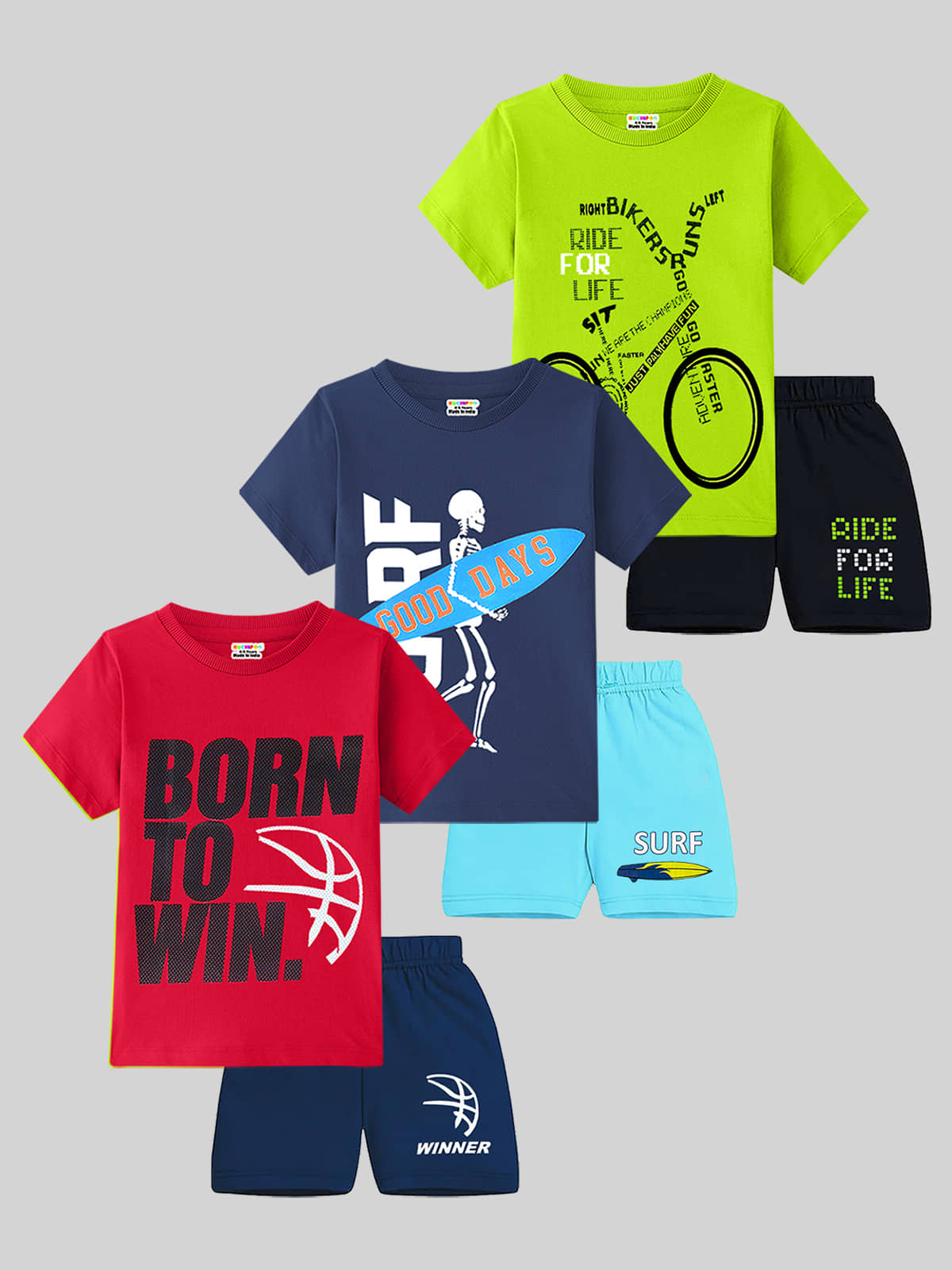 Kuchipoo Pack of 3 Boys Cotton Blend T-Shirt & Shorts Set ( Multicolor 15 )