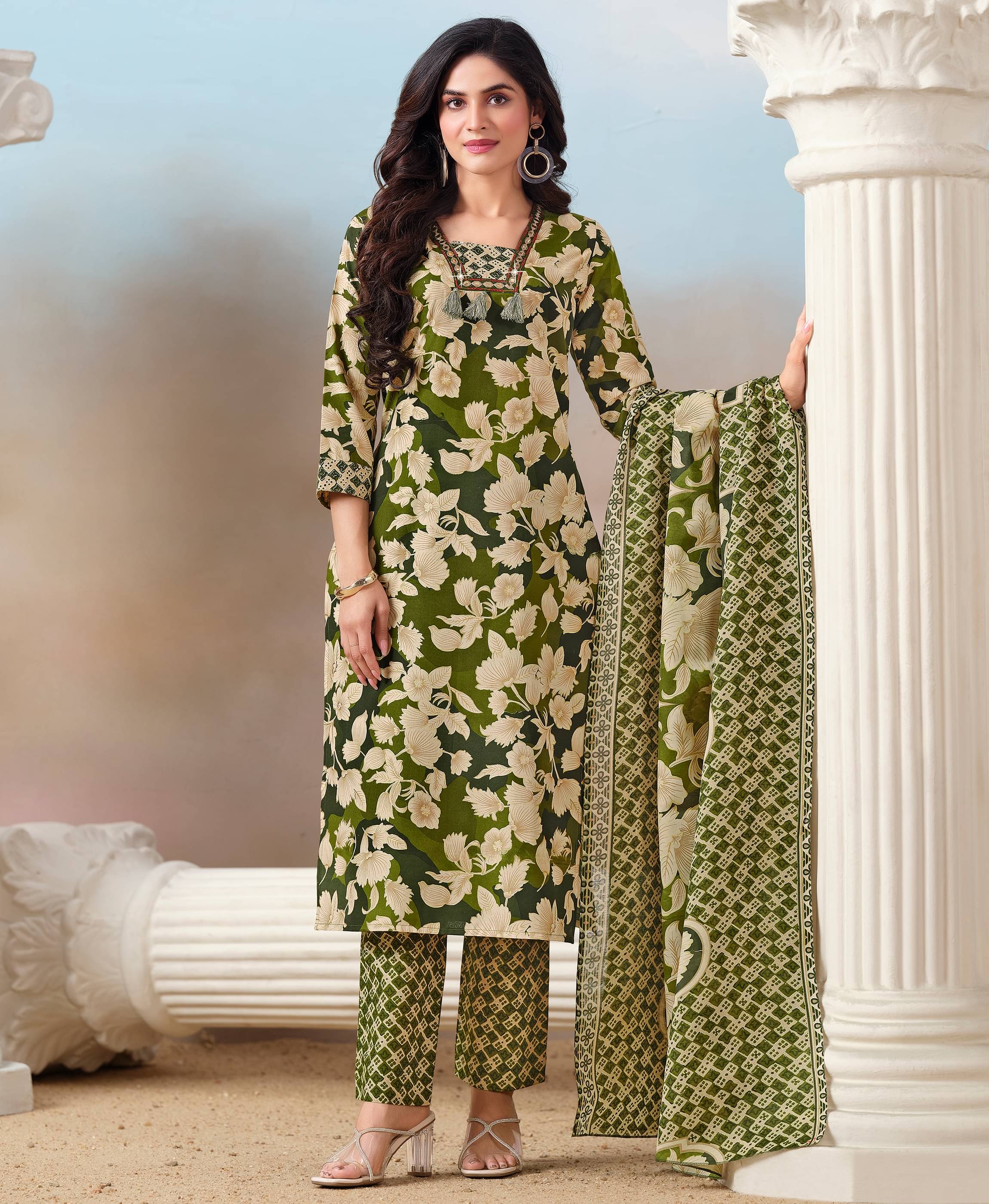 MOJILAA Cotton Blend Printed Kurti With Pants Women's Stitched Salwar Suit - Green ( Pack of 1 ) MOJILAA Cotton Blend Printed Kurti With Pants Women's Stitched Salwar Suit - Green ( Pack of 1 )