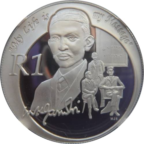     			Mahatma Gandhi 1 Rand 2008 South Africa Coin With Capsule