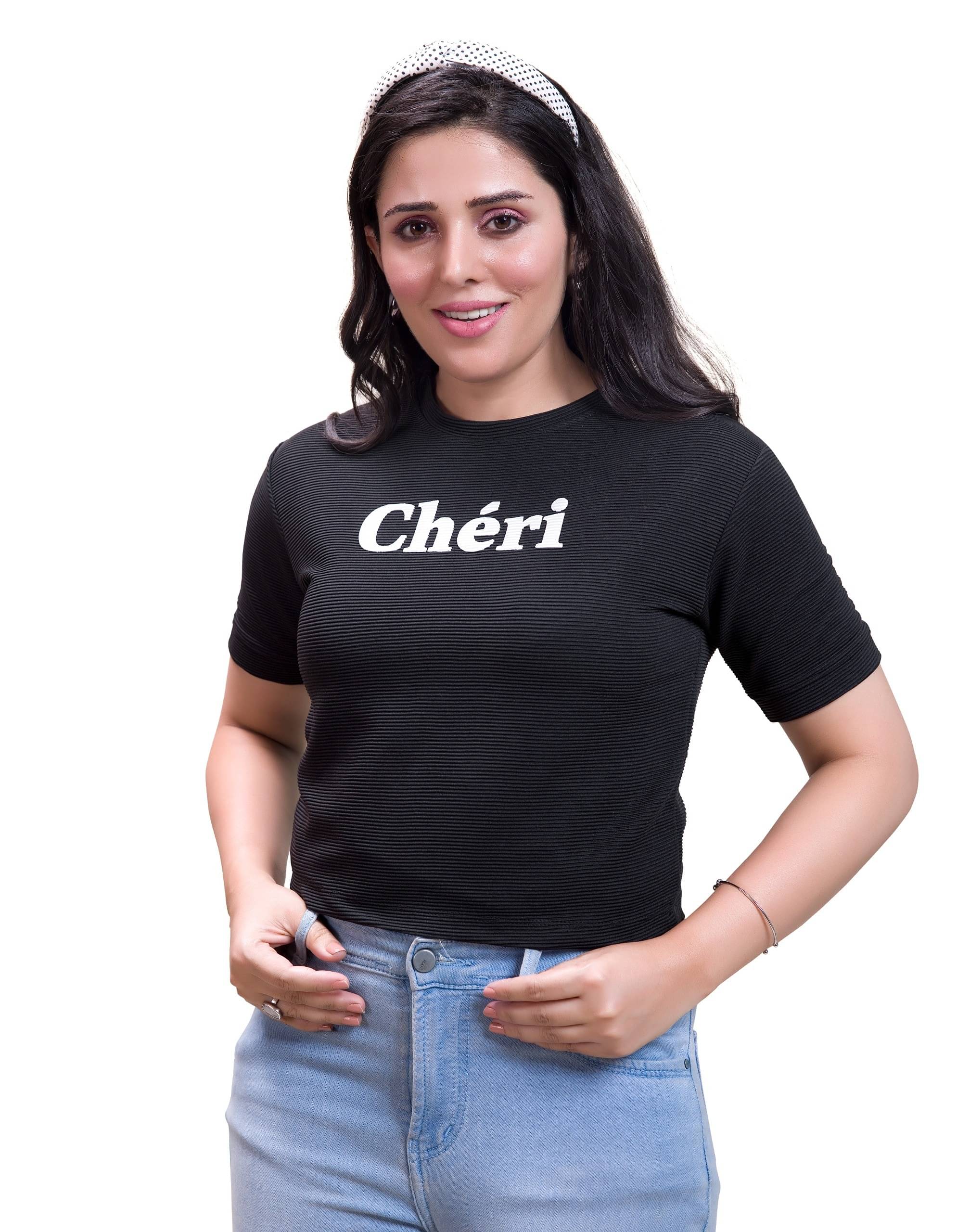    			Monisha Plus Women's Cotton Blend Crop Top ( Black )