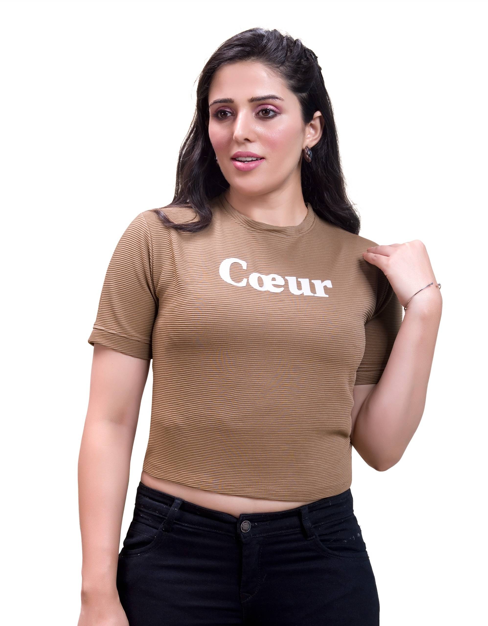Monisha Plus Women's Cotton Blend Crop Top ( Camel )     			Monisha Plus Women's Cotton Blend Crop Top ( Camel )