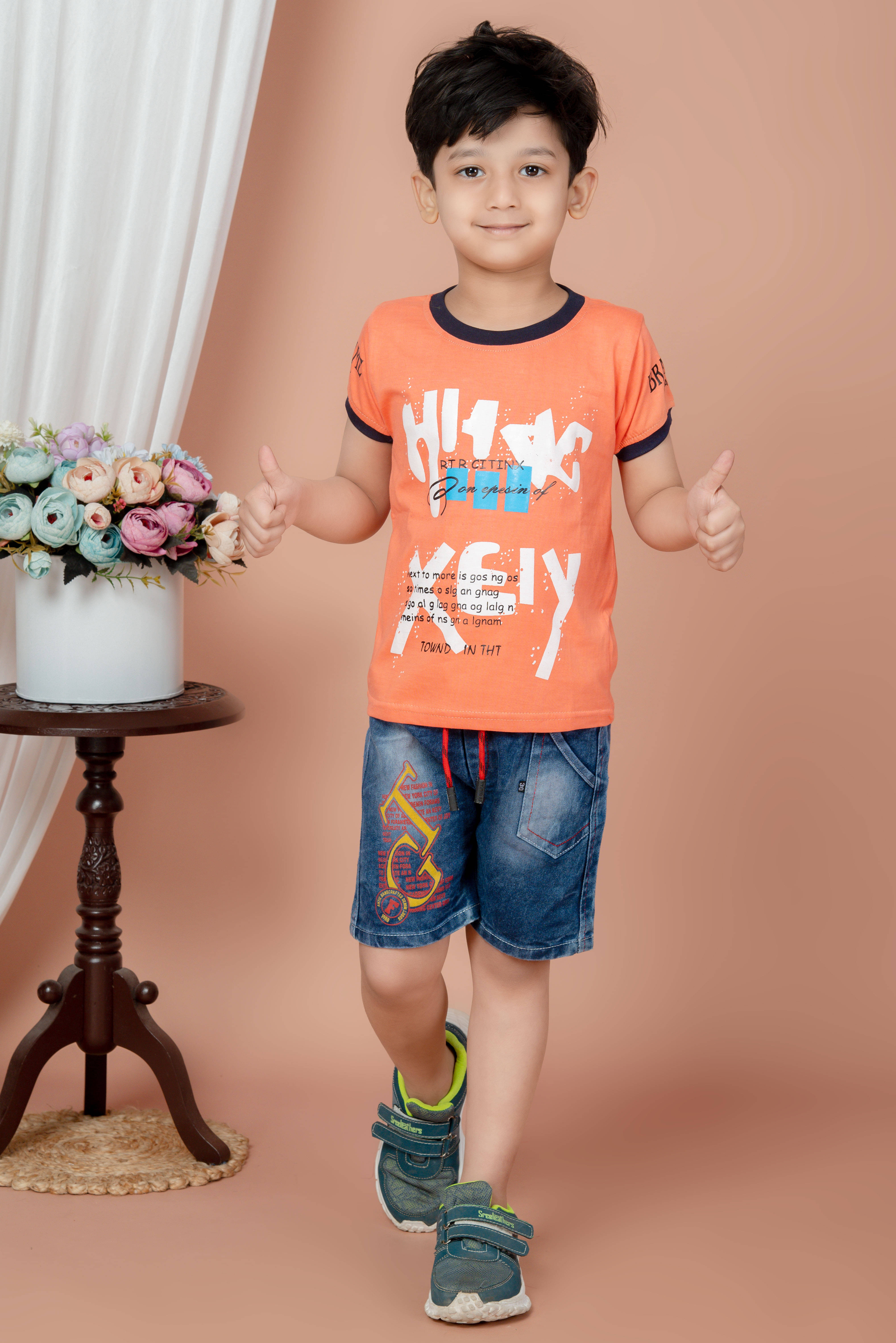     			NTD FASHION Pack of 1 Baby Boys Cotton Blend T-Shirt & Shorts Set ( Orange )